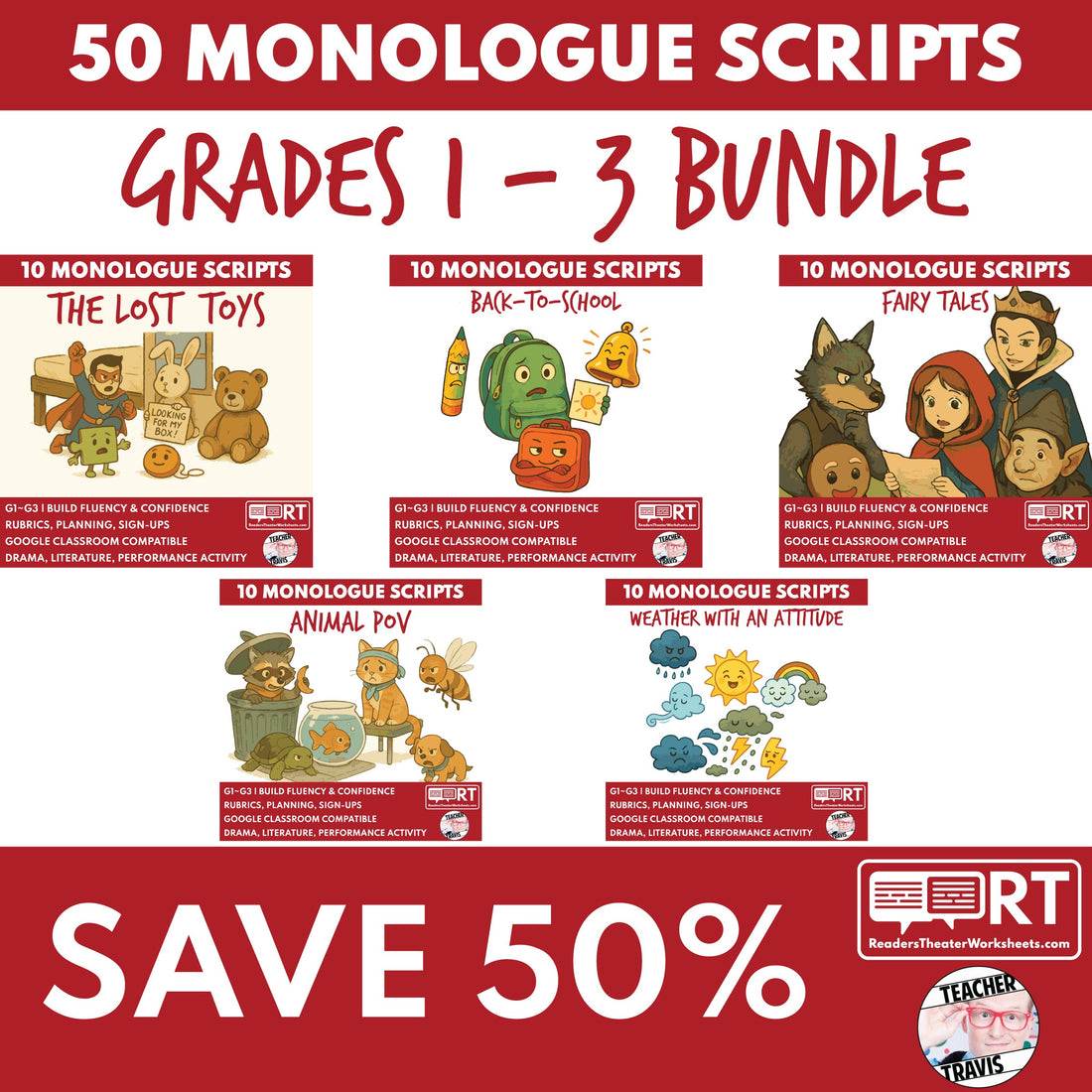 50 Interactive Monologue Scripts for Grades 1–3 to Improve Fluency