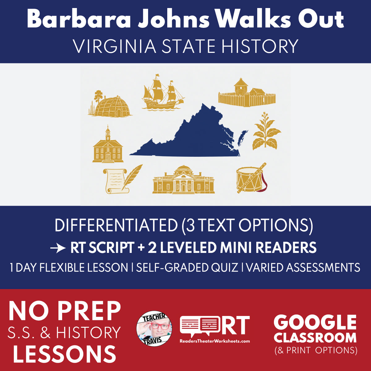 Virginia State History | Barbara Johns Walks Out RT Script and Mini Readers | Grades 3-5