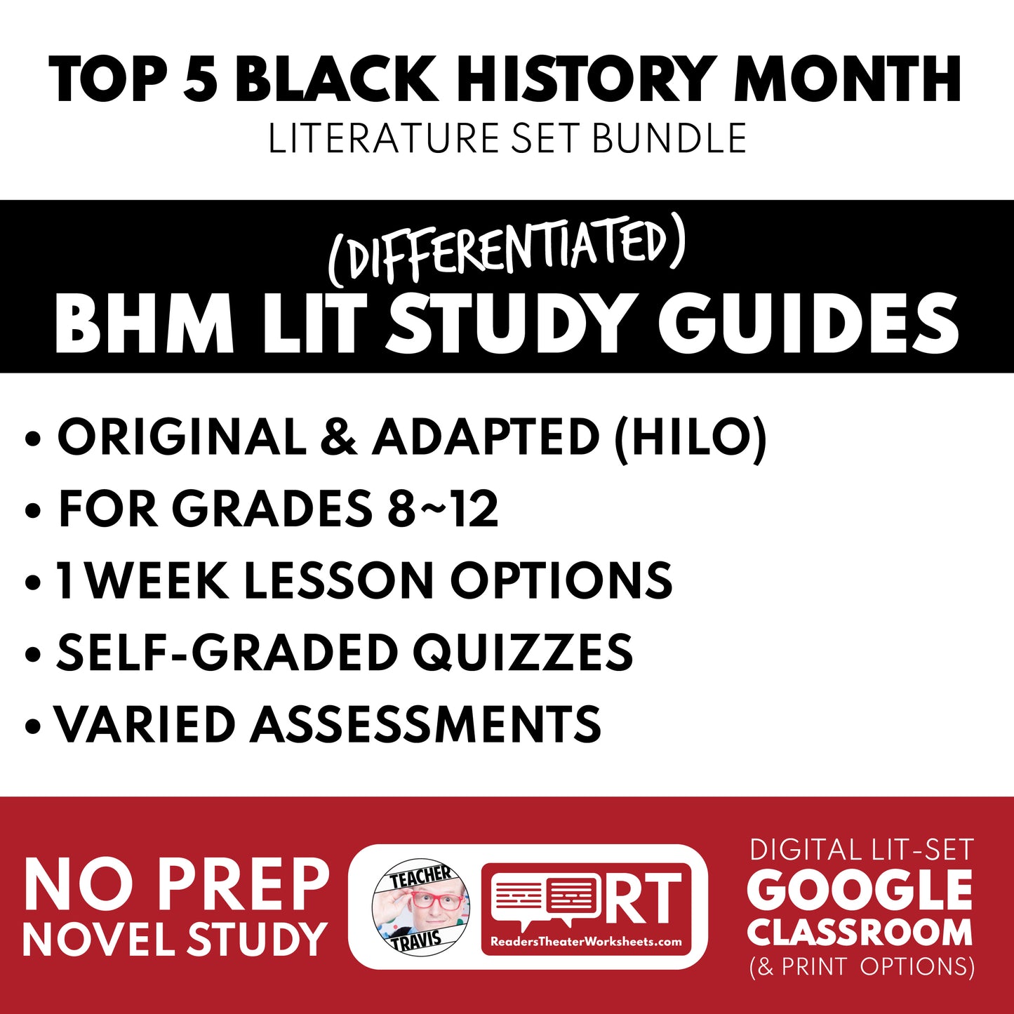5 Differentiated Black History Month Literature Study Guides for High School Students cover image