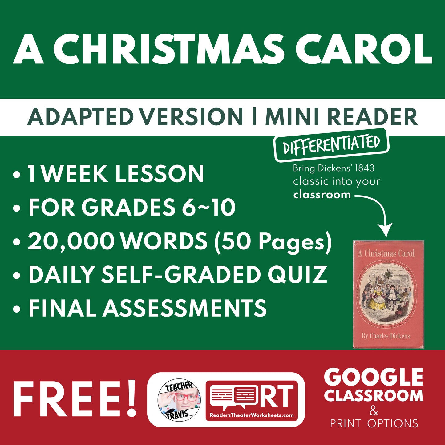 Free A Christmas Carol Adapted Full-Week Lesson for Middle & High School cover image