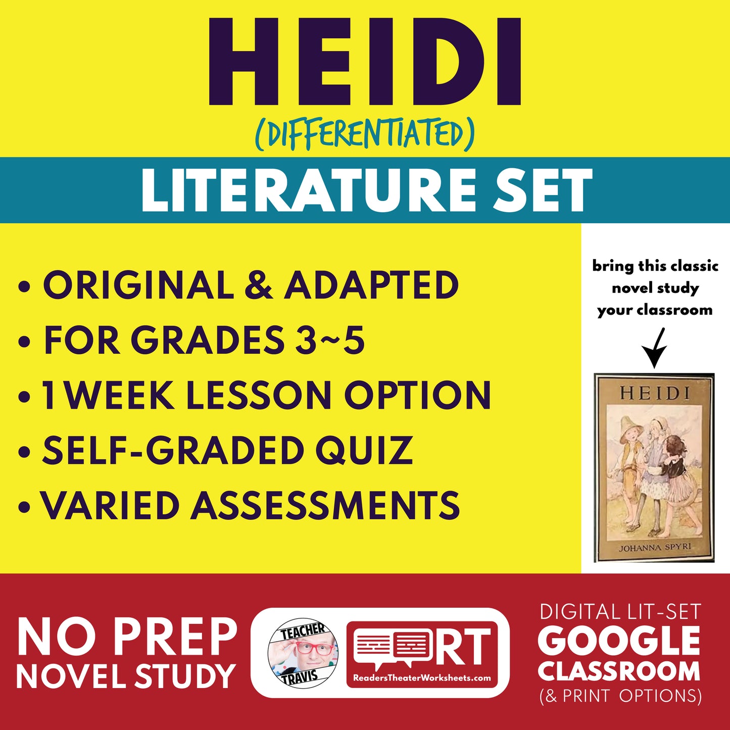 Heidi Differentiated Novel Study | Spyri | Literature Set for Grades 3 to 5 cover image