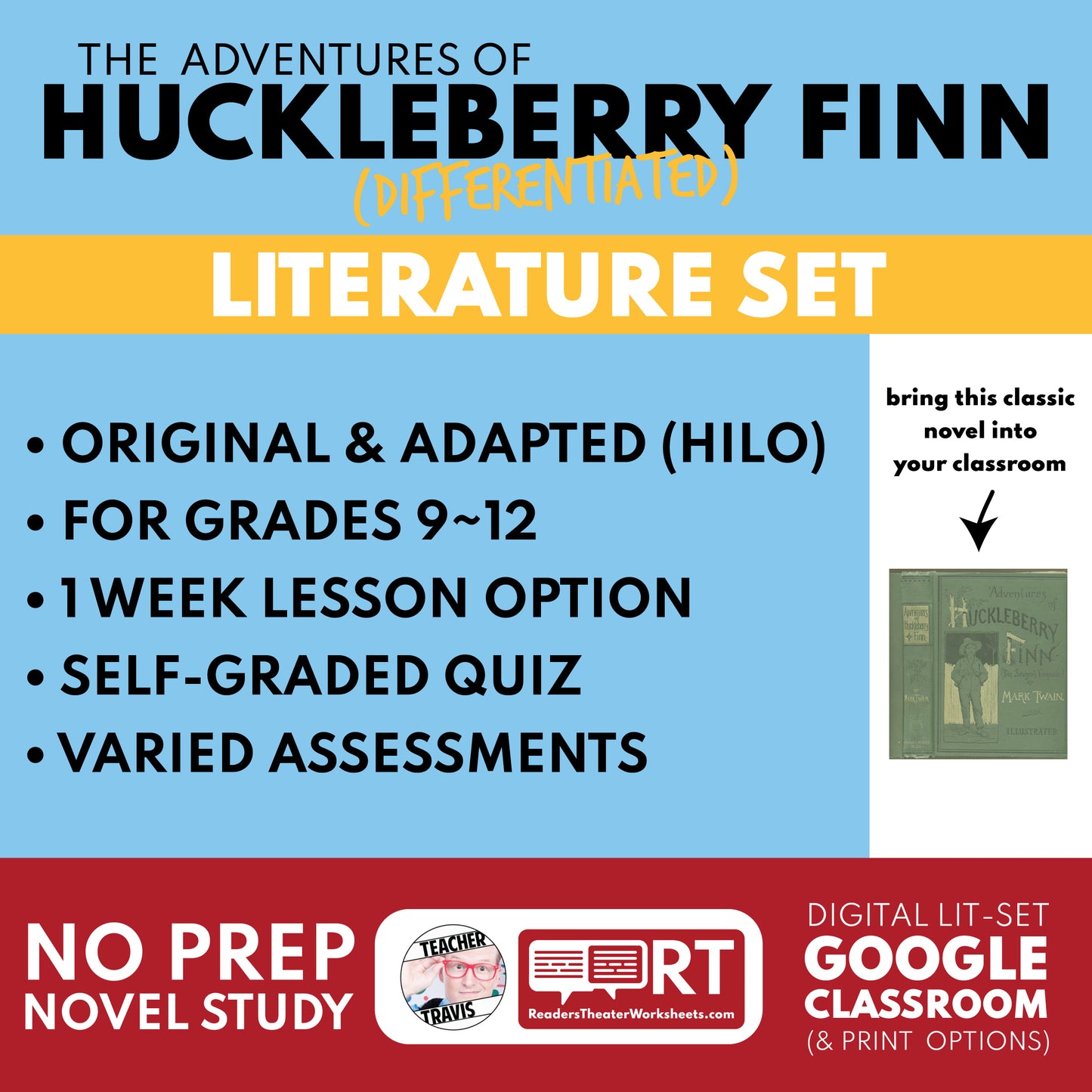 The Adventures of Huckleberry Finn Differentiated Novel Study | ELA Literature | Twain Lit Set for High School cover image