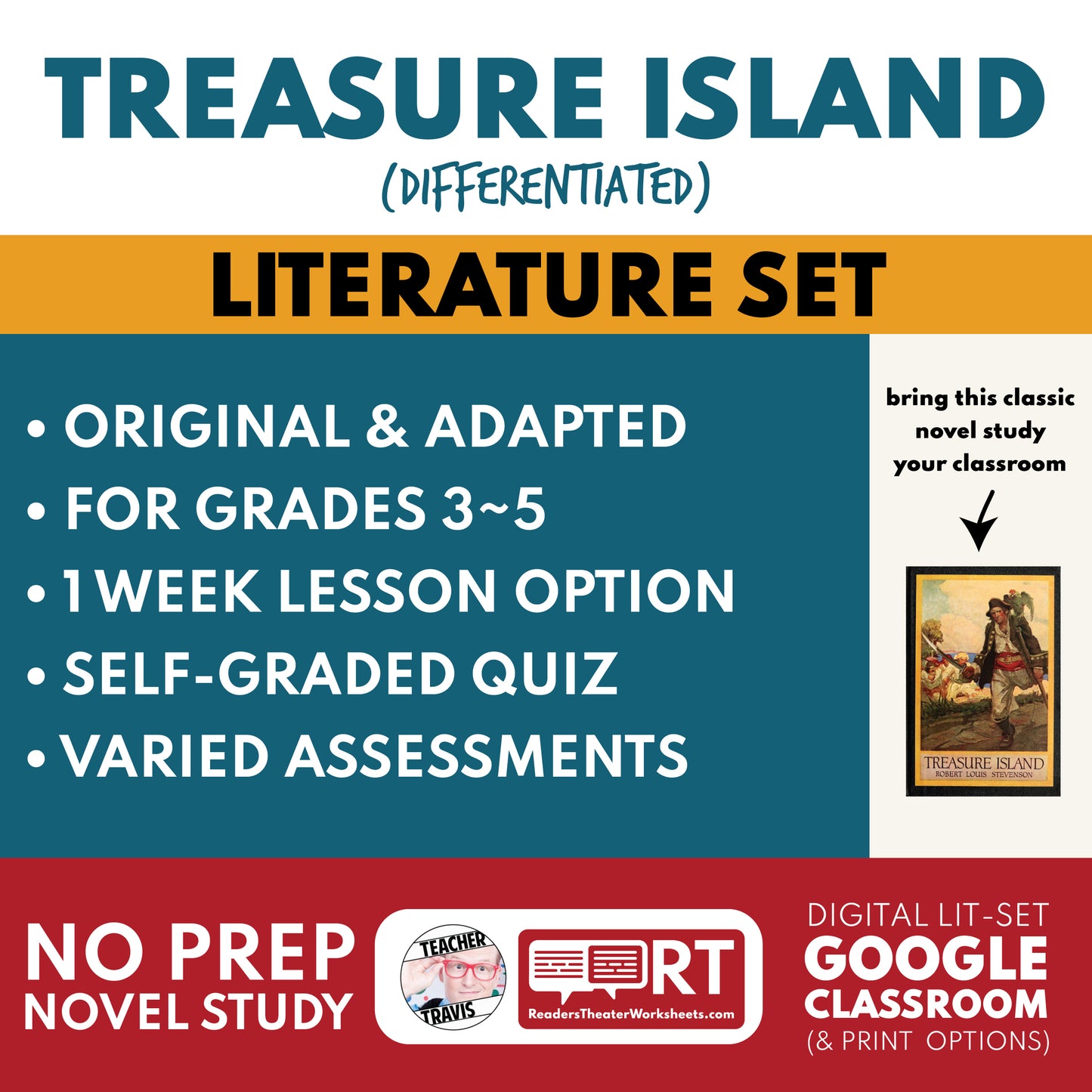 Treasure Island Differentiated Novel Study | Stevenson | Literature Set for Grades 3 to 5 cover image
