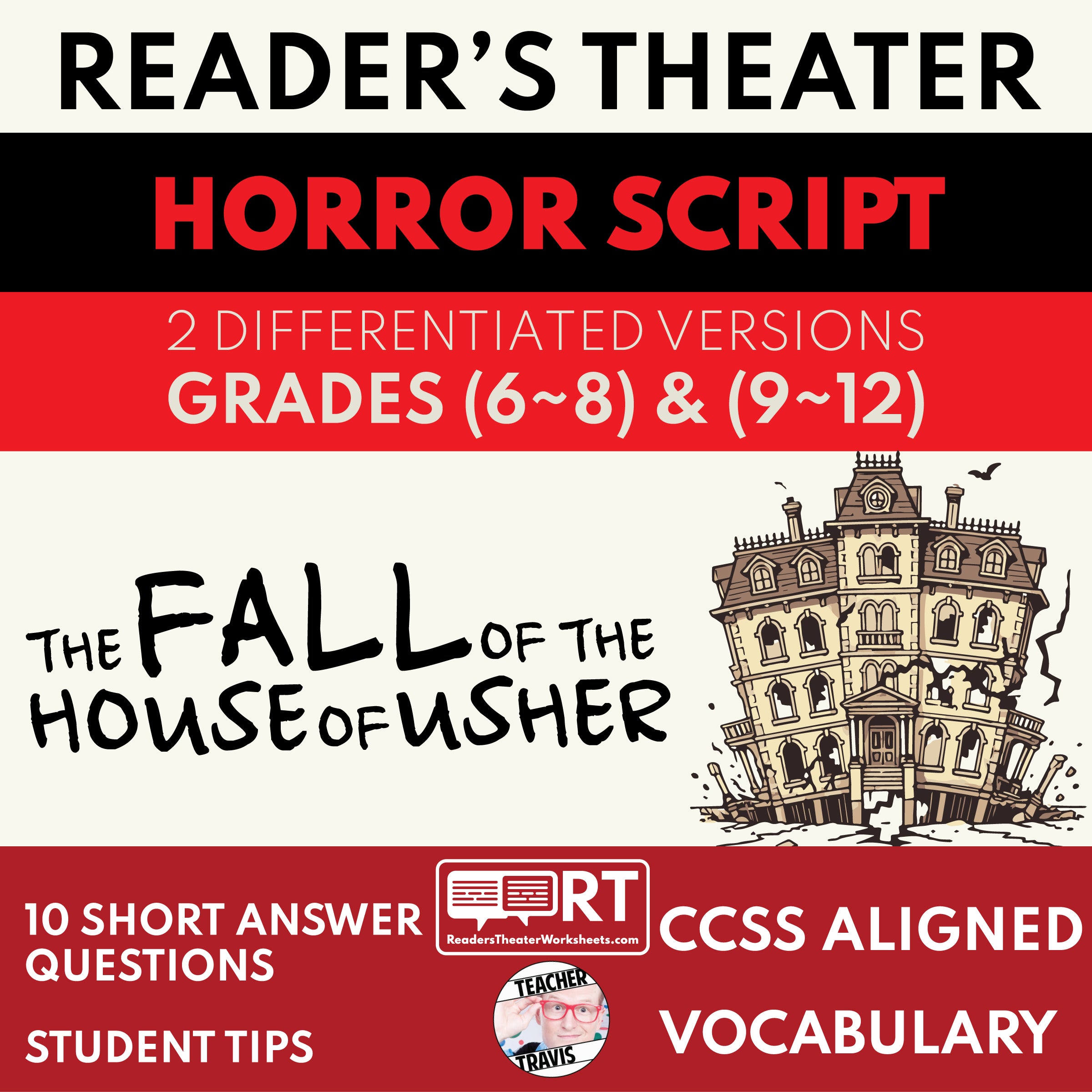 The Fall of the House of Usher (Edgar Allan Poe) Reader's Theater Scri Reader's Theater Worksheets
