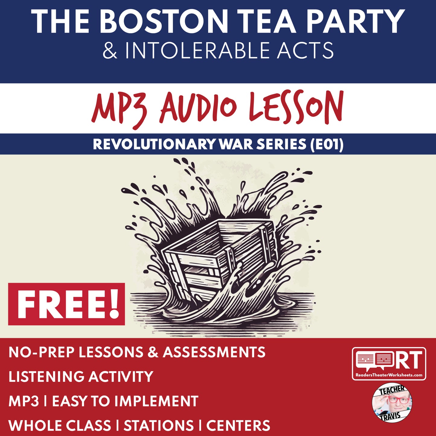 Boston Tea Party Audio Lesson | Free Revolutionary War Activity with Quiz cover image