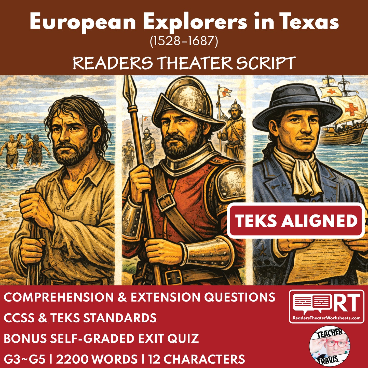 Texas State History | European Explorers in Texas Readers Theater Script | Grades 3-5 cover image