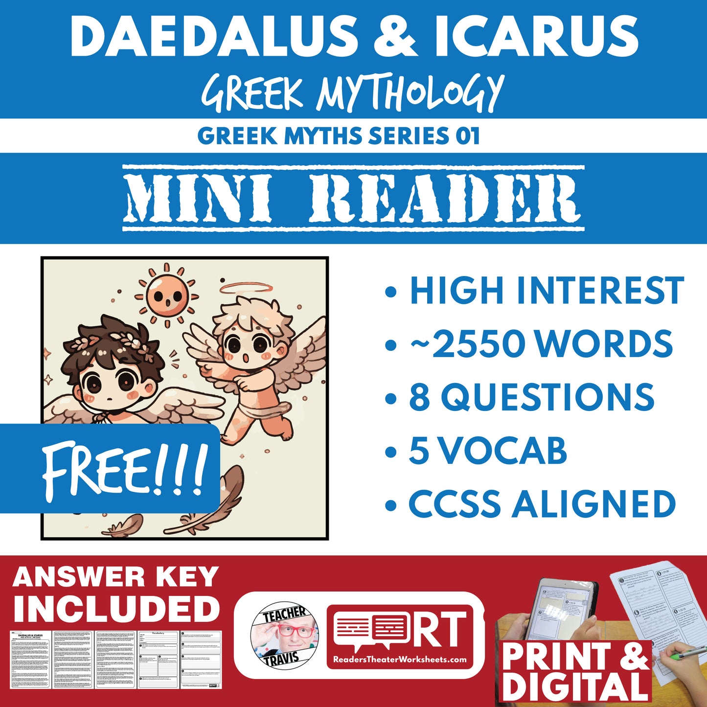 Free Daedalus and Icarus — Greek Mythology Mini Reader #01 | Grades 6–12 cover image