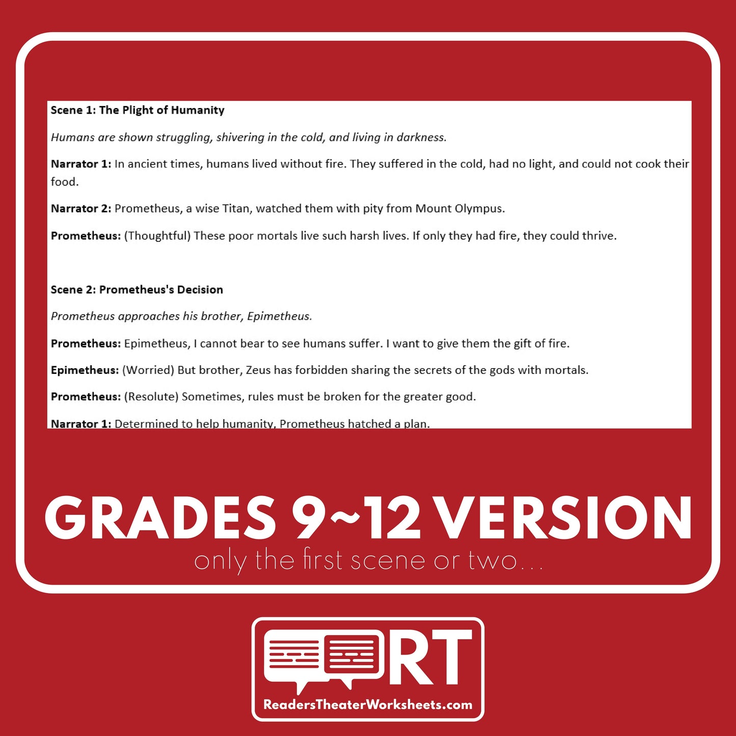 Prometheus and the Gift of Fire Reader's Theater Script | Greek Mythology