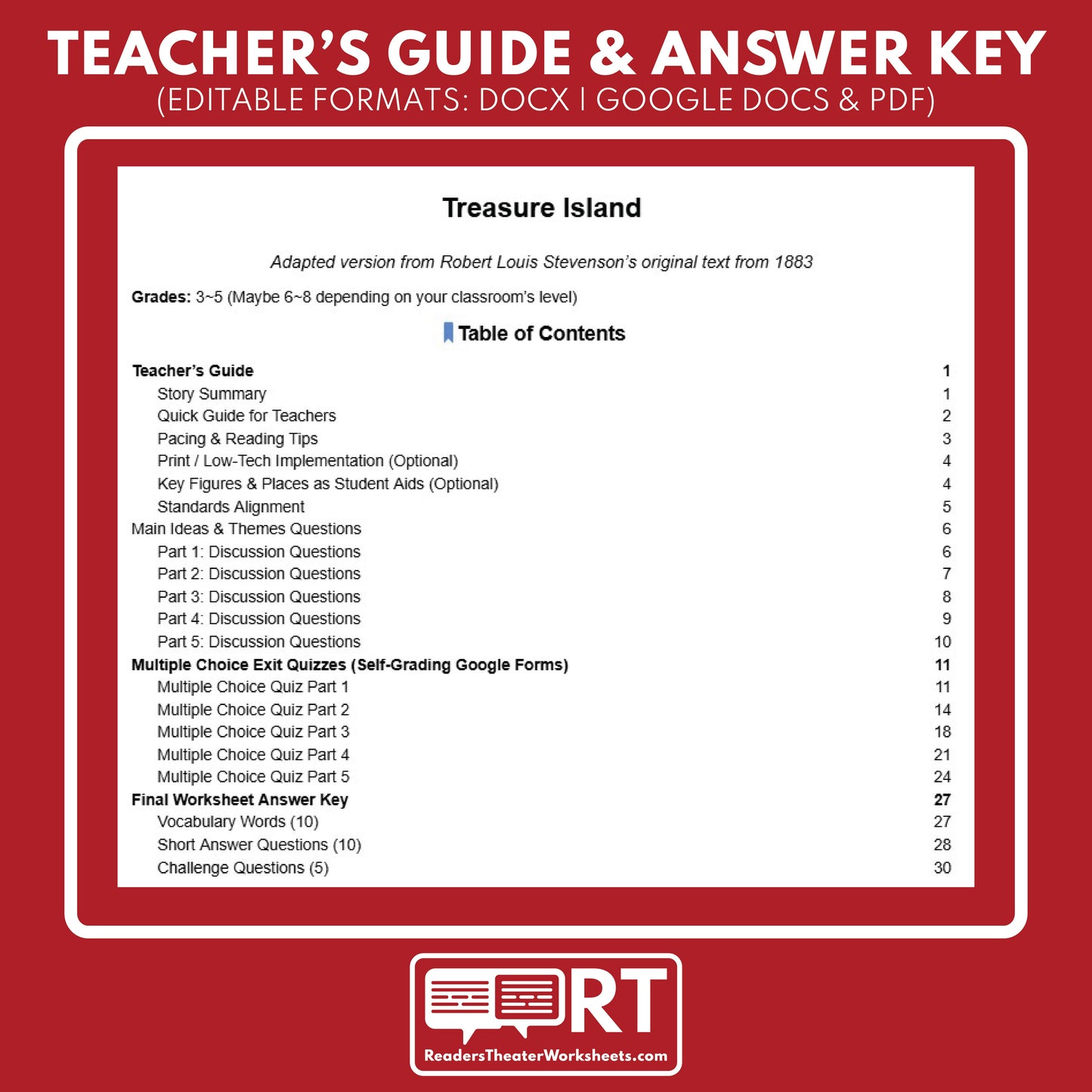 Treasure Island Differentiated Novel Study | Stevenson | Literature Set for Grades 3 to 5