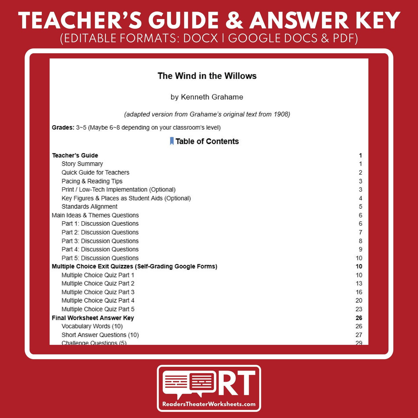 The Wind in the Willows Differentiated Novel Study | Grahame | Literature Set for Grades 3 to 5