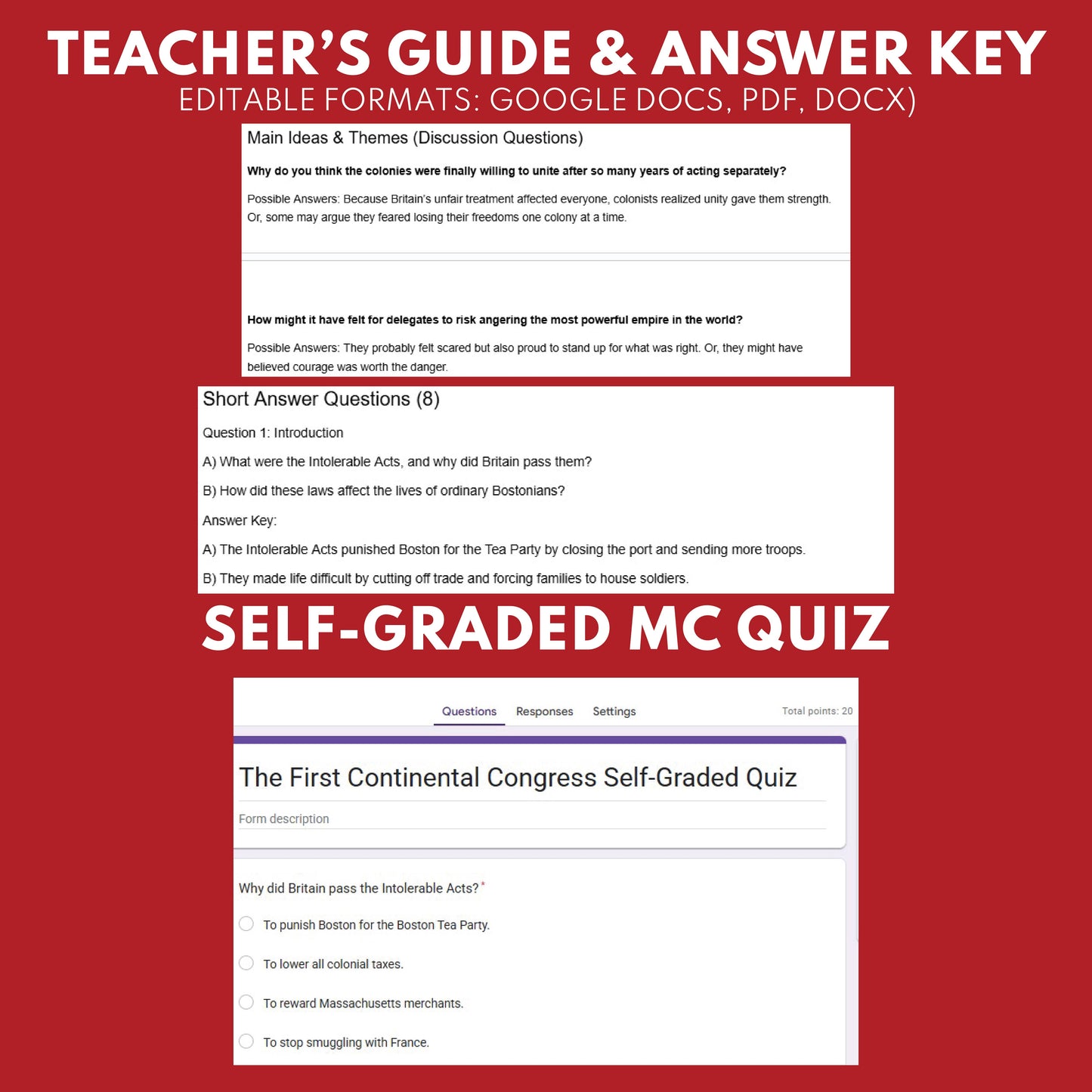 The First Continental Congress U.S. History Mini Reader Lesson for Grade 5+