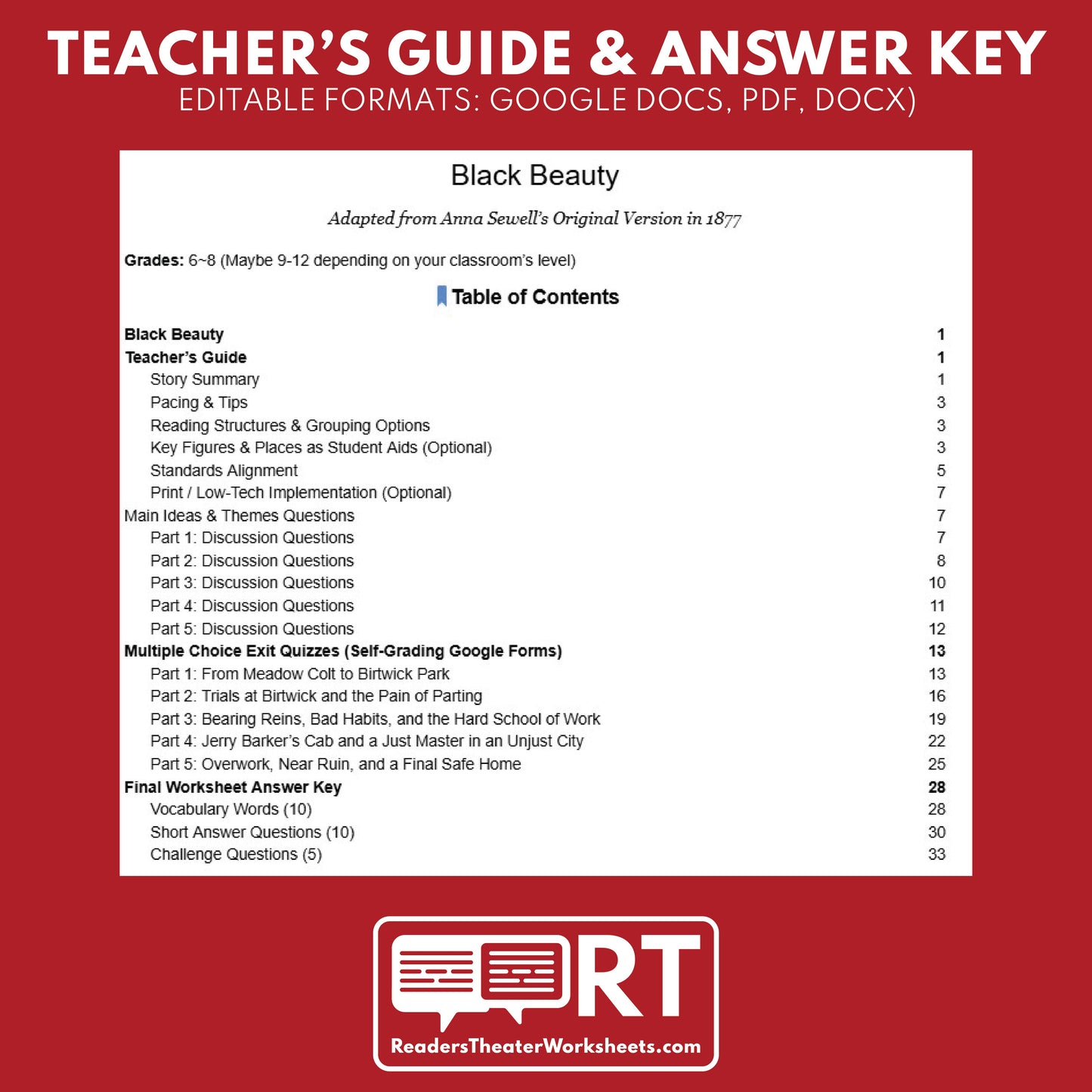Black Beauty | Full Week Lesson | Adapted Version | Sewell | No Prep