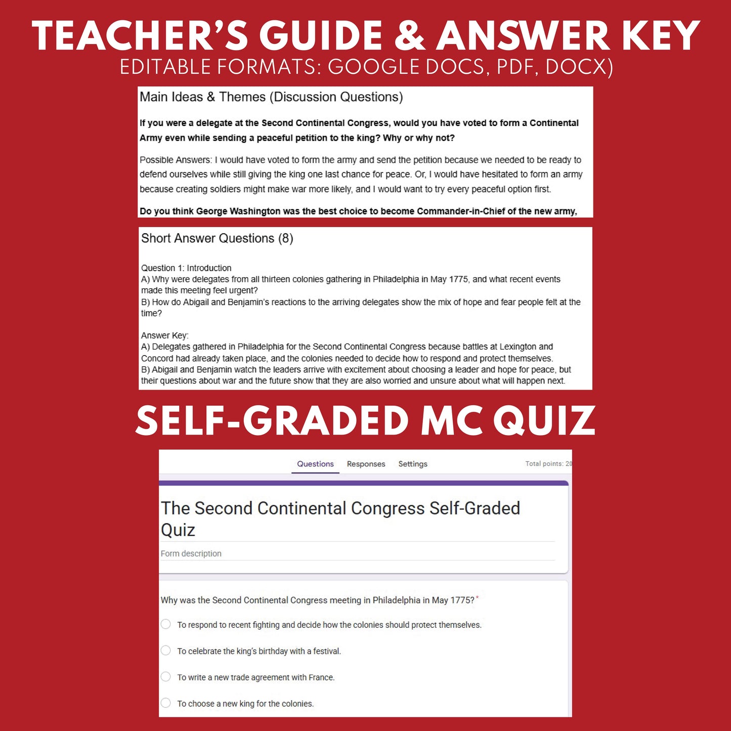 The Second Continental Congress 1776 U.S. History Mini Reader Lesson for Grade 5-8