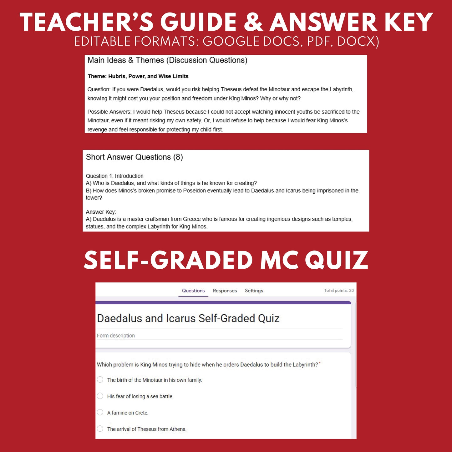 Free Daedalus and Icarus — Greek Mythology Mini Reader #01 | Grades 6–12