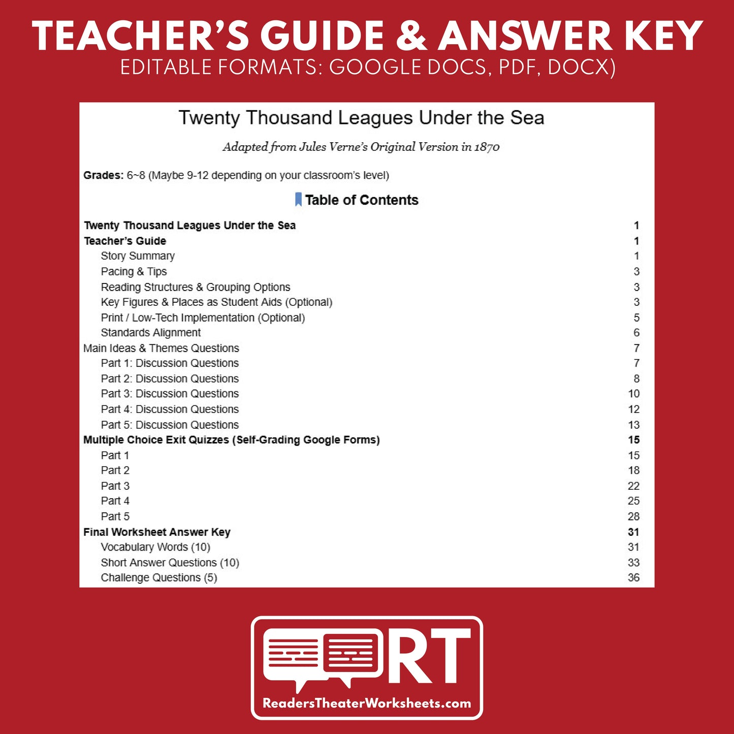 Twenty Thousand Leagues Under the Sea | Full Week Lesson | Adapted Version | Verne | No Prep