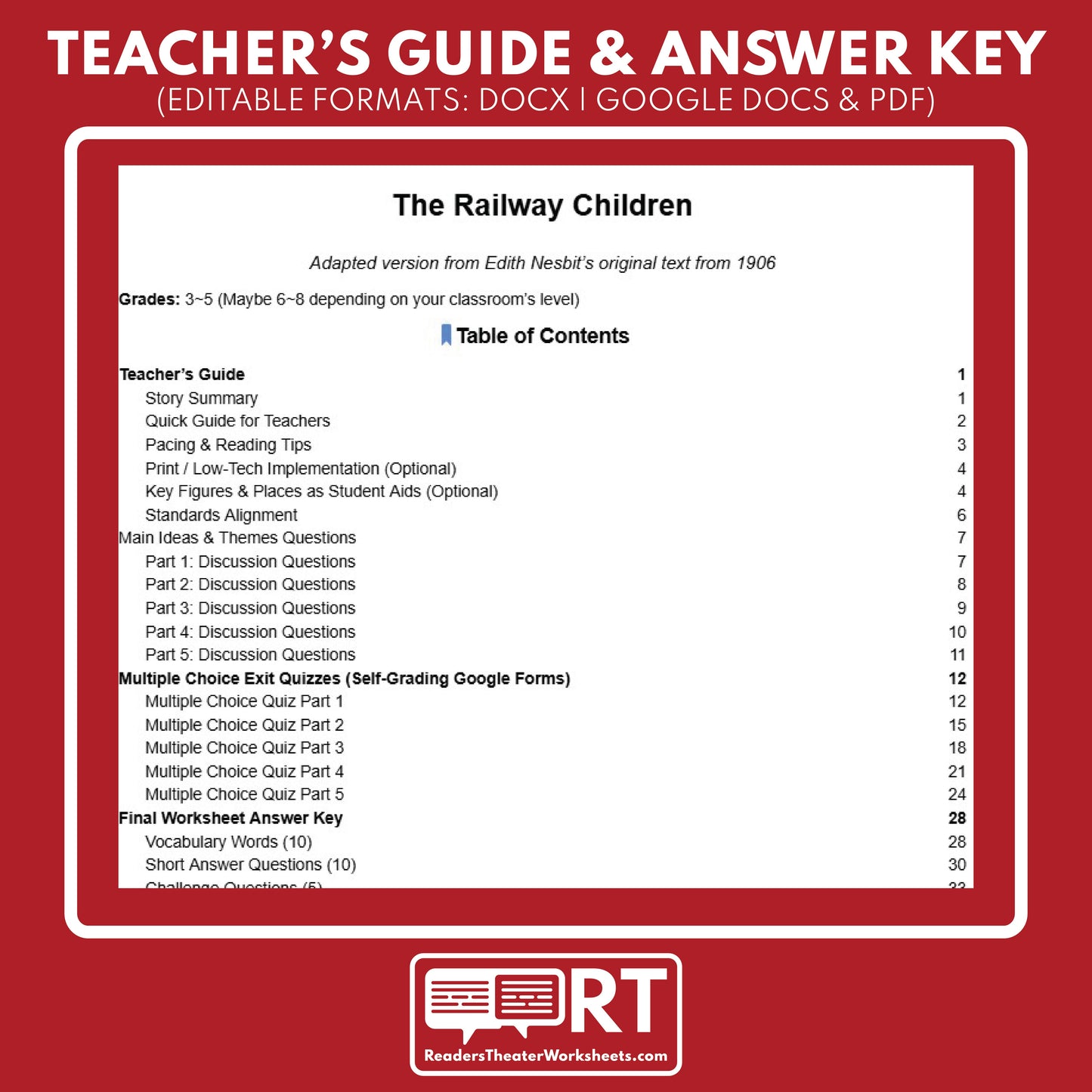 The Railway Children Differentiated Novel Study | Nesbit | Literature Set for Grades 3 to 5