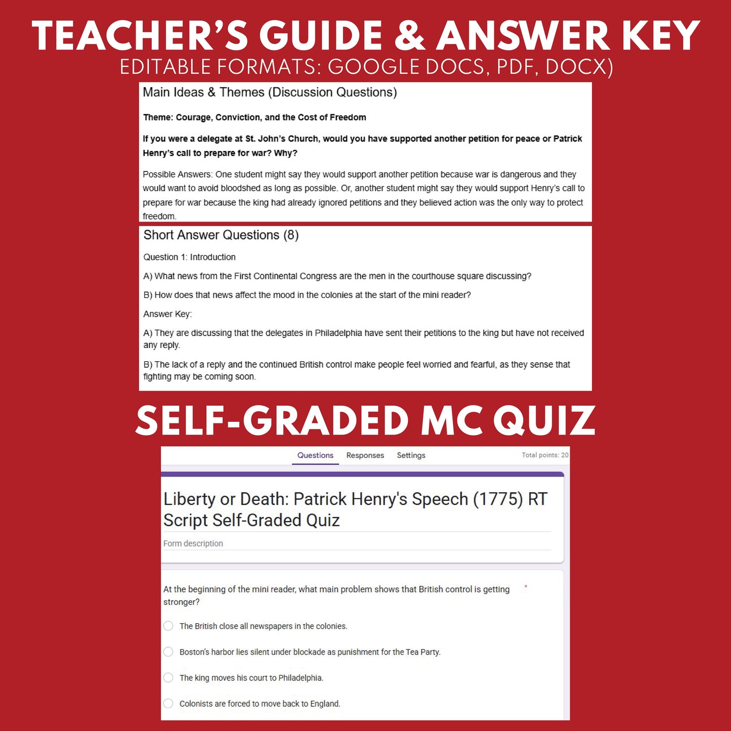 Liberty or Death: Patrick Henry’s Speech U.S. History Mini Reader Lesson for Grade 5+