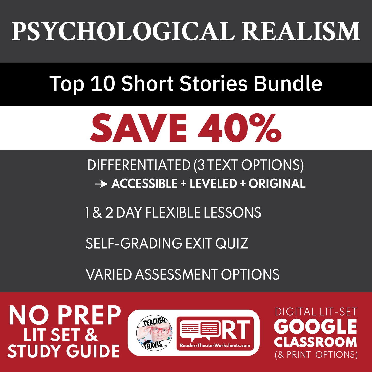 Psychological Realism Top 10 Short Story Study Guides Bundle cover image