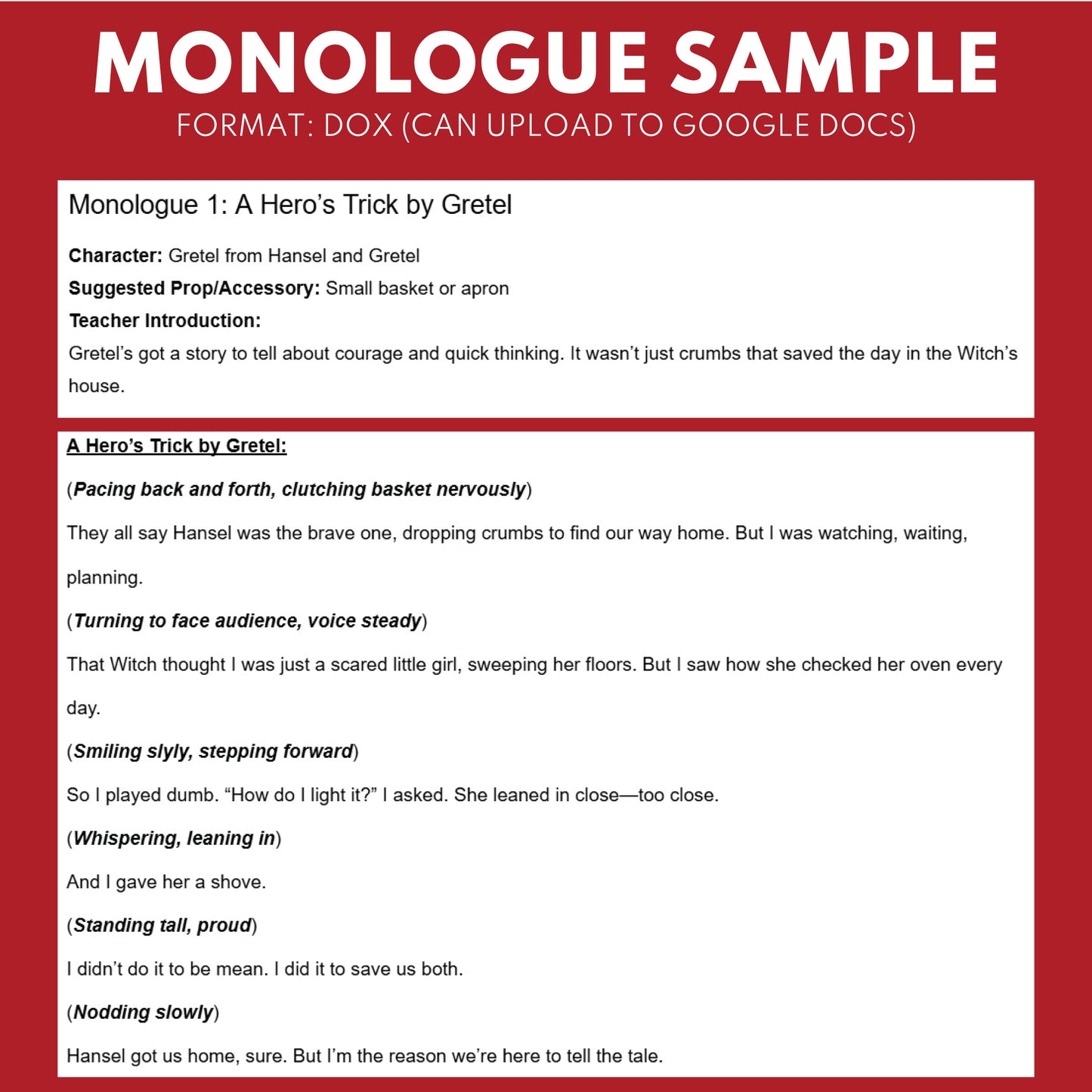 10 FREE Short Fairy Tale Monologue Scripts for Grades 1 to 3 | No Prep | Print & Go!