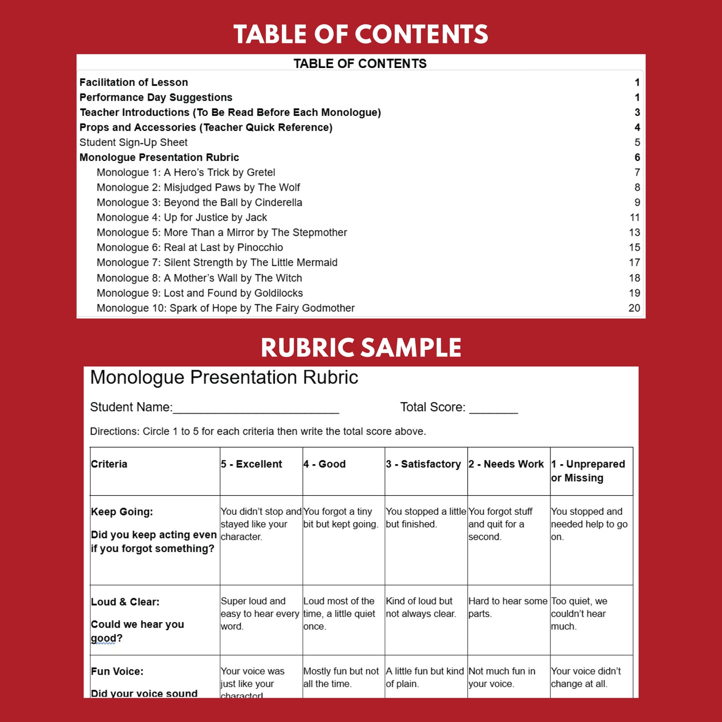10 FREE Short Fairy Tale Monologue Scripts for Grades 1 to 3 | No Prep | Print & Go!