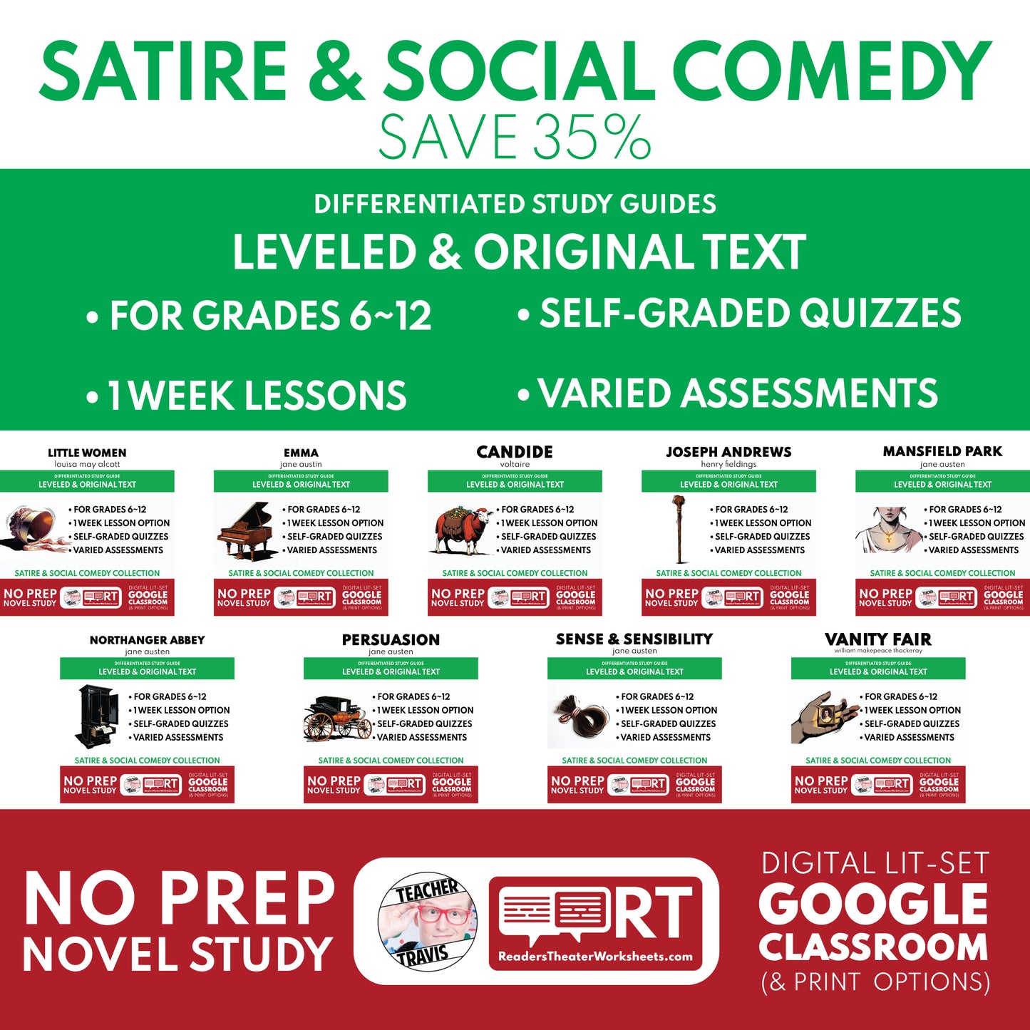 Satire & Social Comedy Study Guides Bundle classroom resource bundle cover