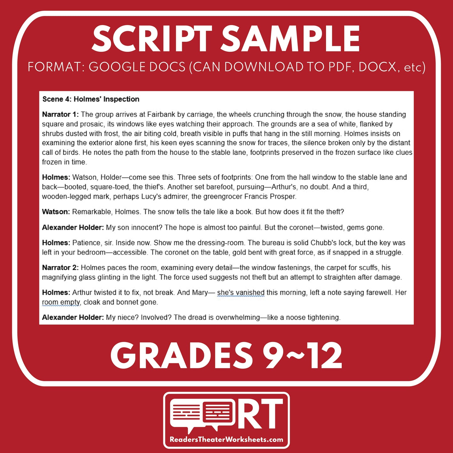 Sherlock Holmes - The Adventure of the Beryl Coronet Readers Theater Script for Grades 9 to 12