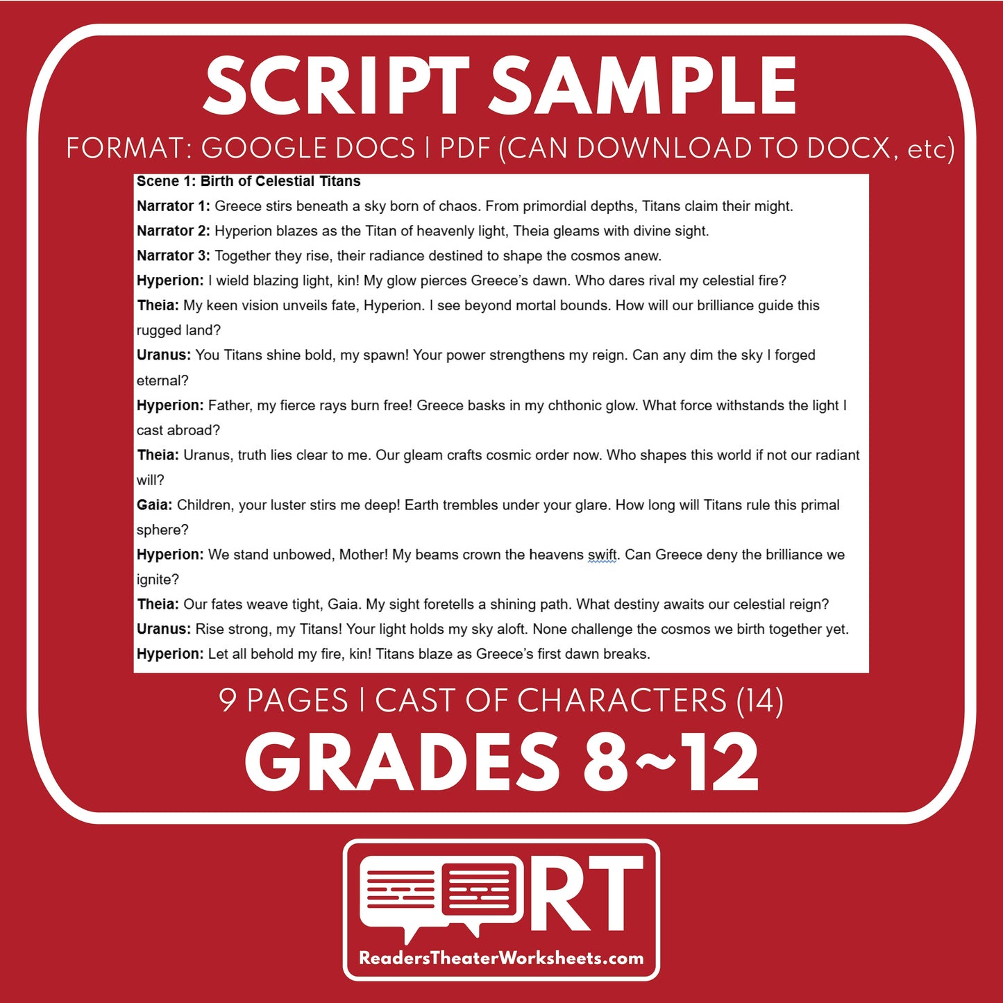 Hyperion & Theia Reader's Theater Script | Titan Gods | Greek Mythology