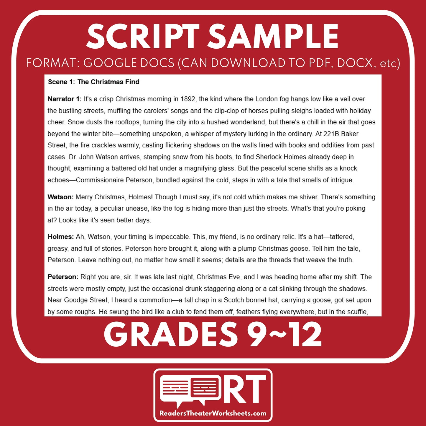 Sherlock Holmes - The Adventure of the Blue Carbuncle Readers Theater Script for Grades 9 to 12