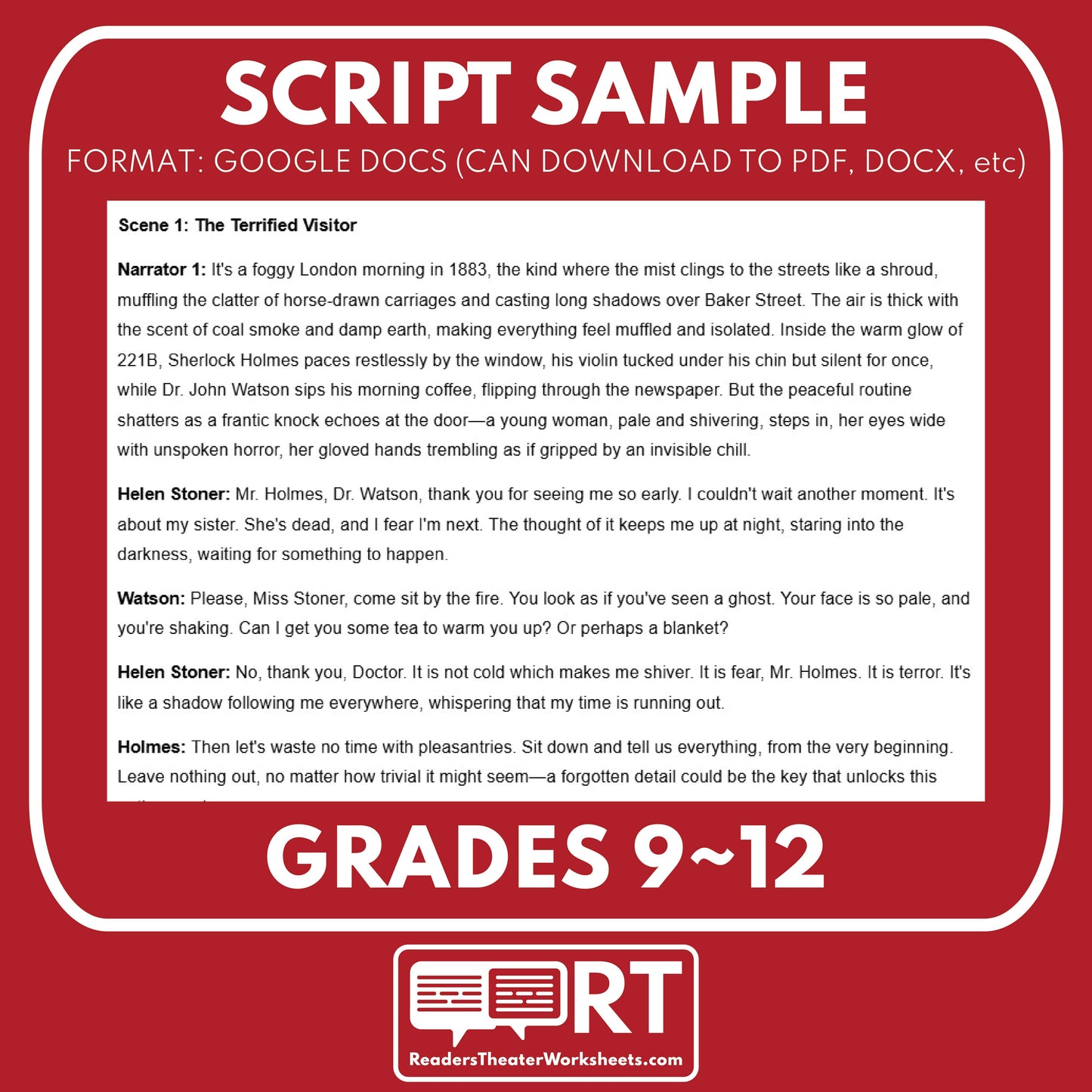 Sherlock Holmes - The Adventure of the Speckled Band Readers Theater Script for Grades 9 to 12