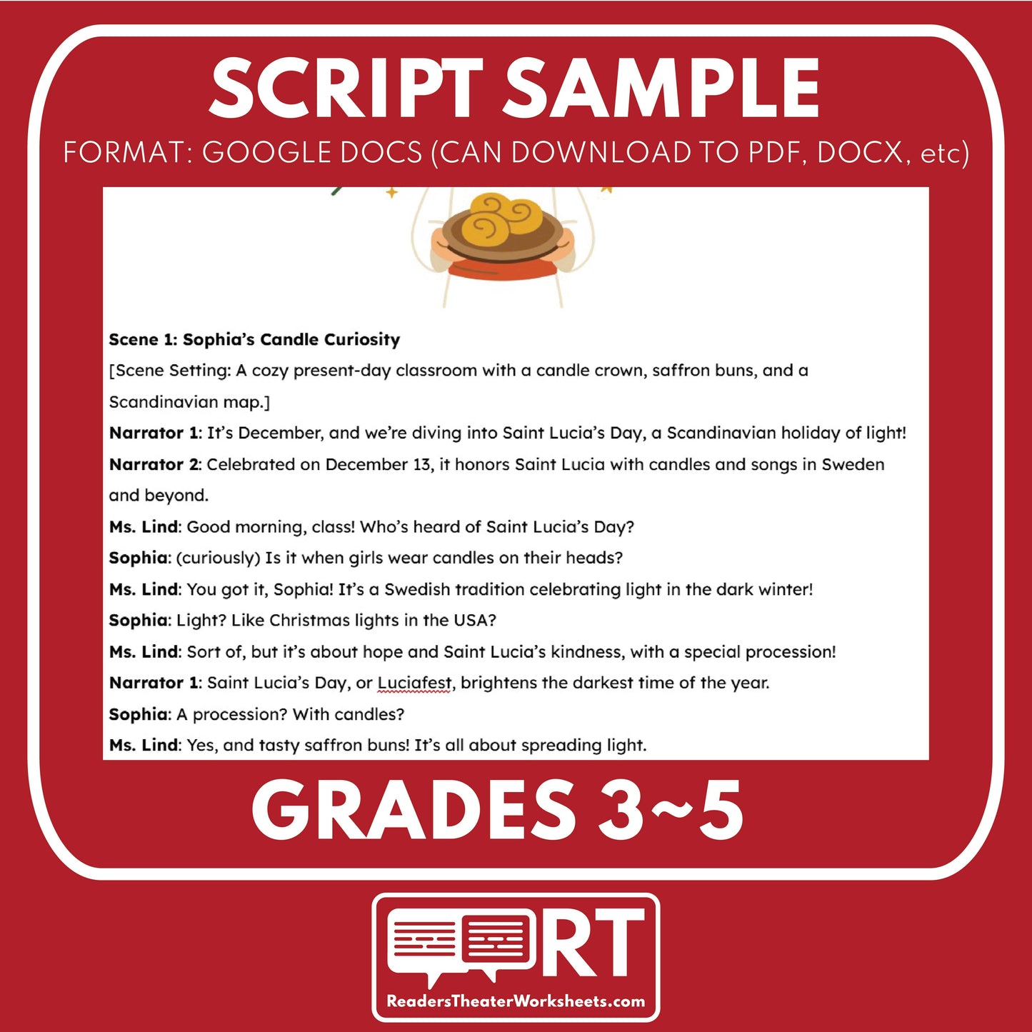 Saint Lucia’s Day (Luciafest) Holiday Readers Theater Script for Grades 3 to 5