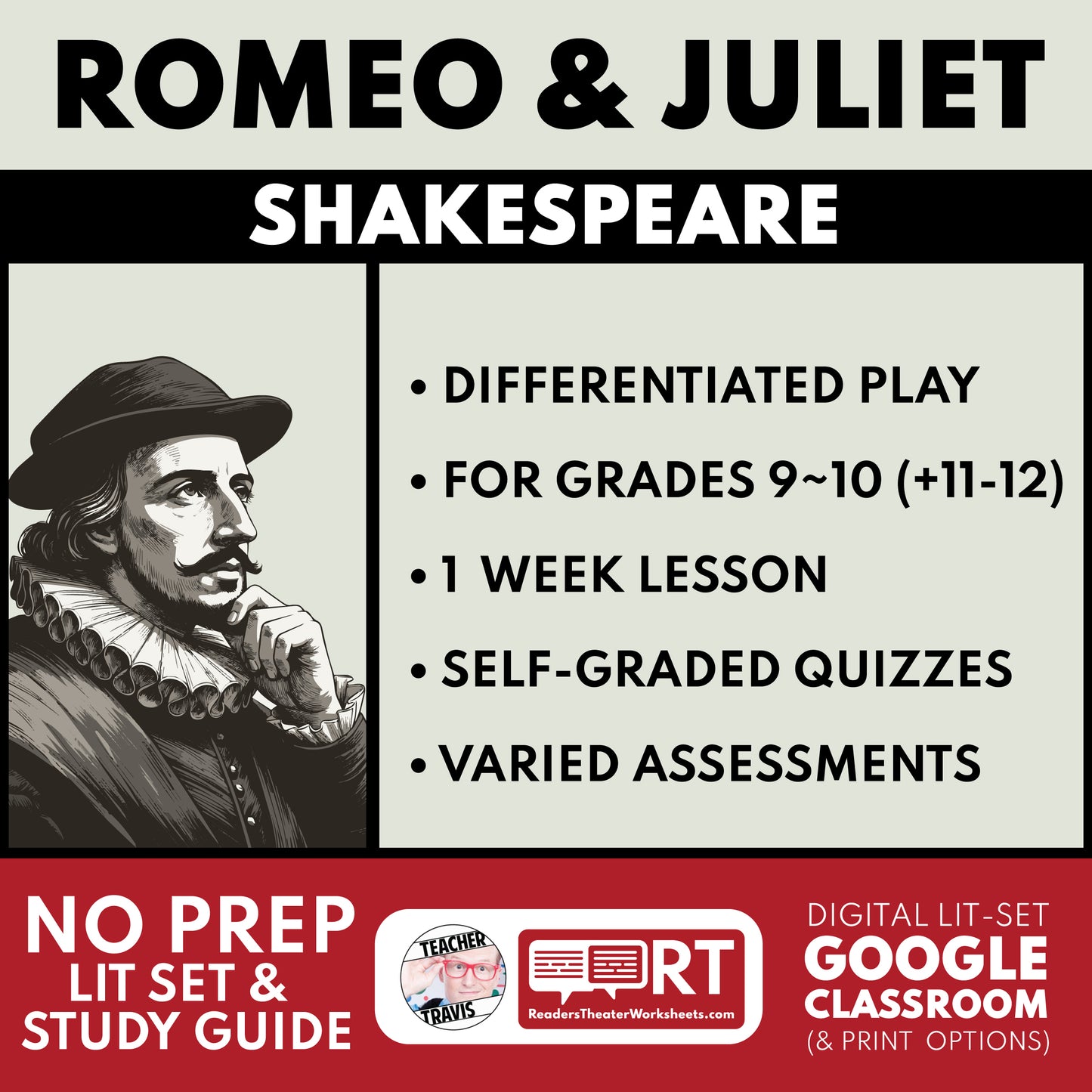 Romeo and Juliet Differentiated Study Guide & Analysis for Grades 9~12 | No Prep Plays | Shakespeare cover image