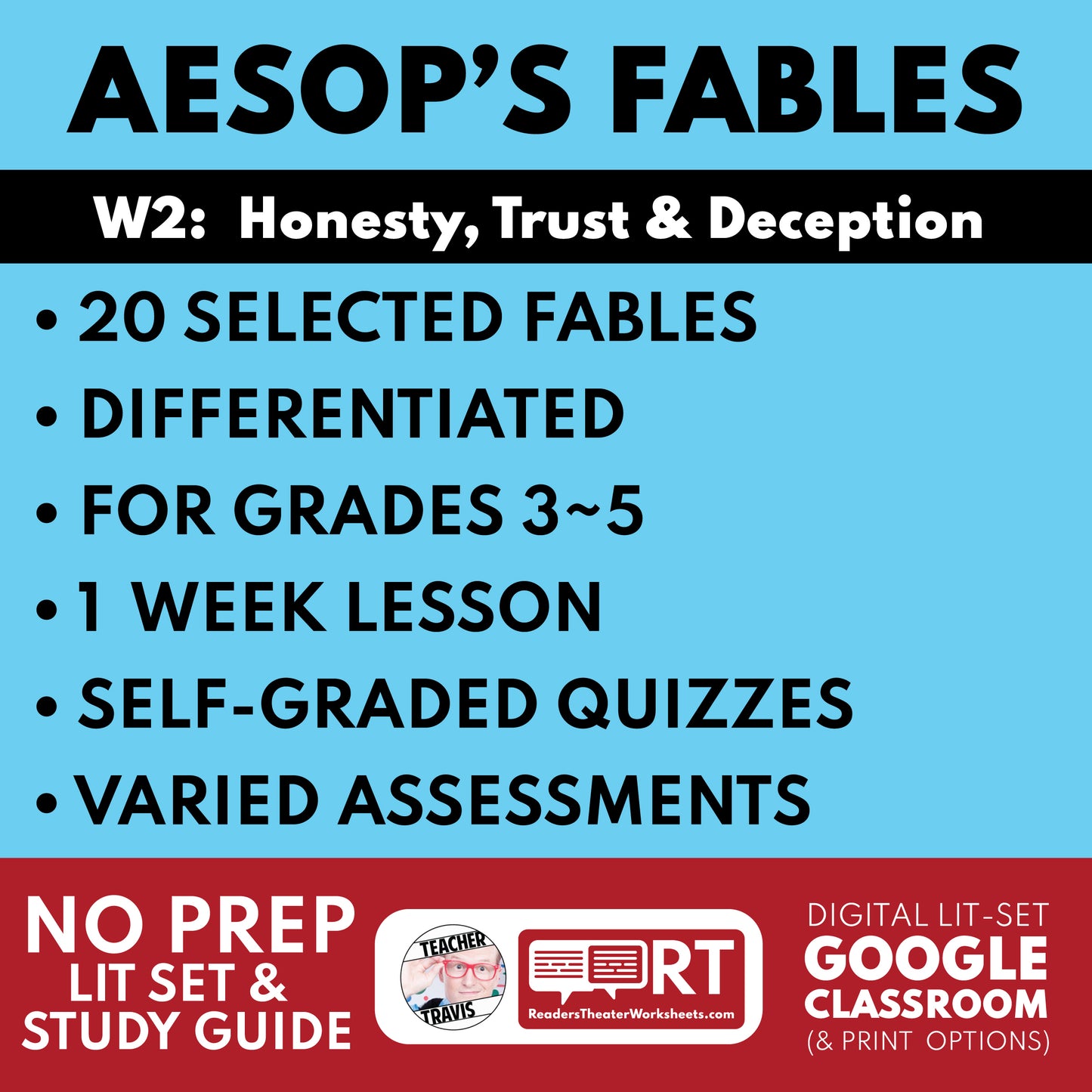 Aesop's Fables Differentiated Study Guide for Grades 3 to 5 | W2 Honesty, Trust & Deception cover image