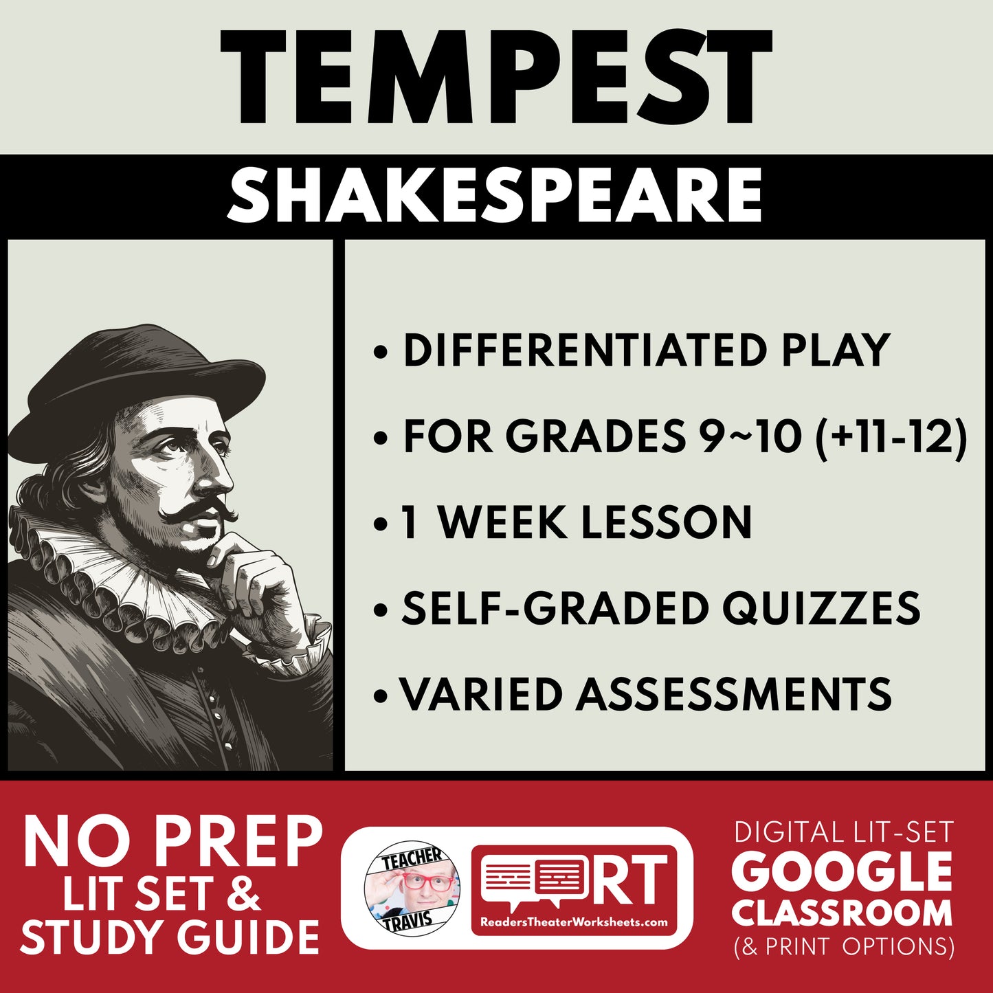 The Tempest Differentiated Study Guide & Analysis for Grades 9~12 | No Prep Plays | Shakespeare cover image