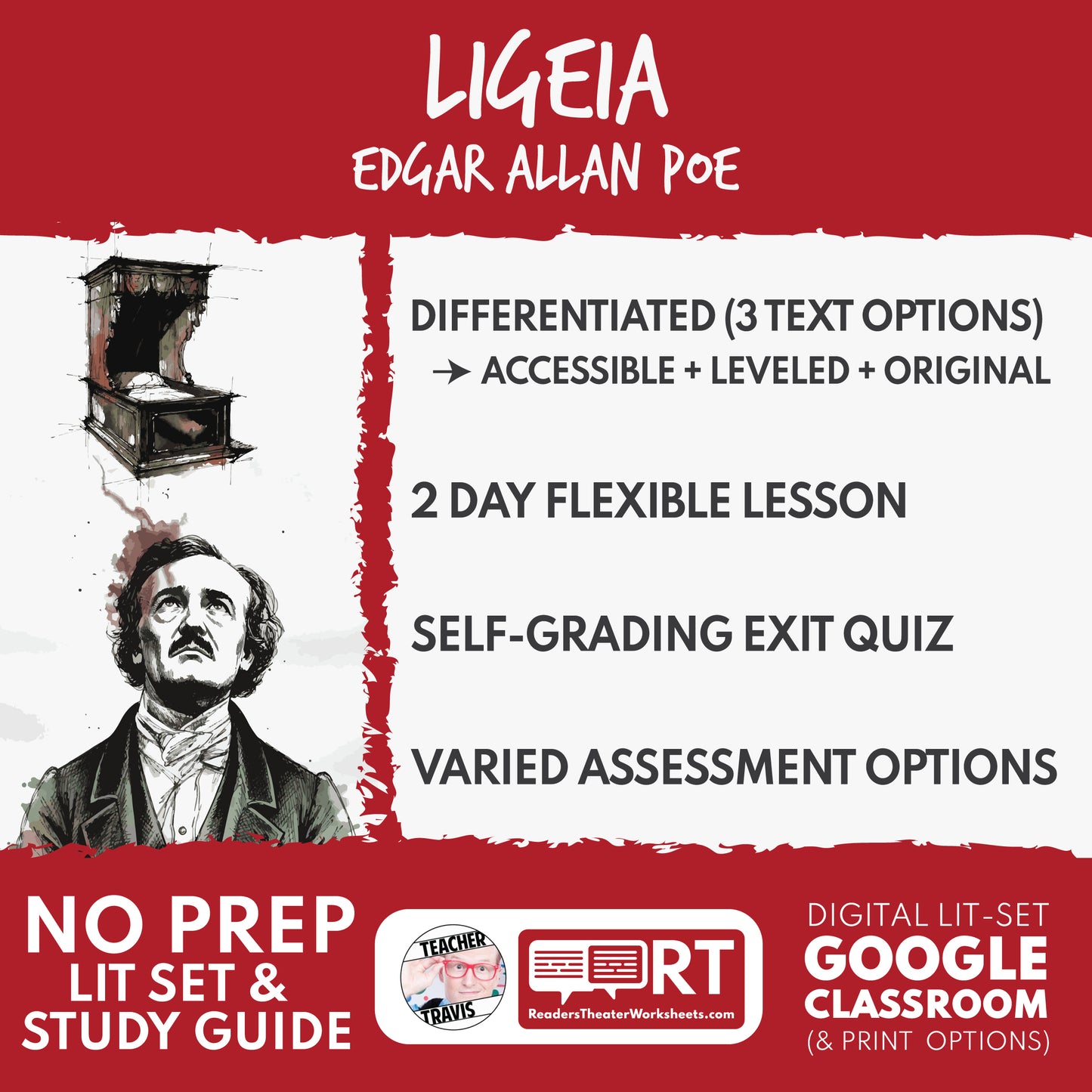 Ligeia Differentiated Study Guide & Analysis Questions | No Prep | Edgar Allan Poe cover image