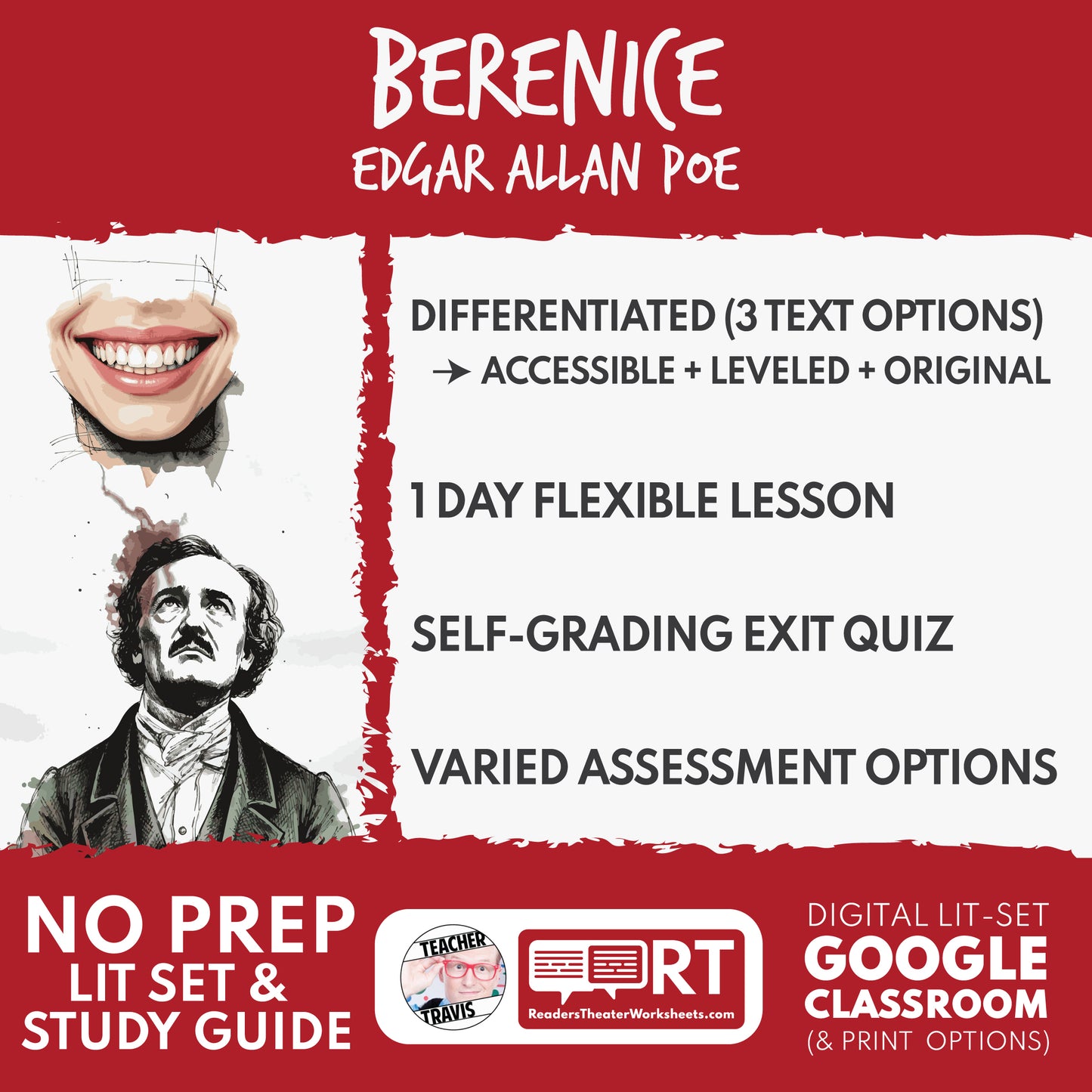 Berenice Differentiated Study Guide & Analysis Questions | No Prep | Edgar Allan Poe cover image