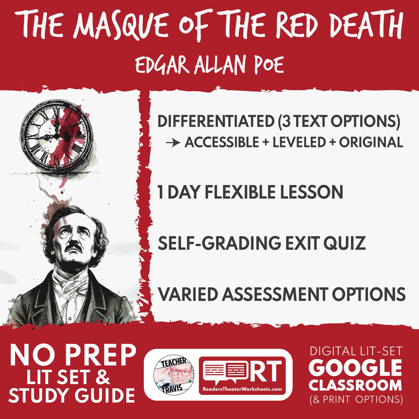 The Masque of the Red Death Differentiated Study Guide & Analysis Questions | No Prep | Edgar Allan Poe cover image