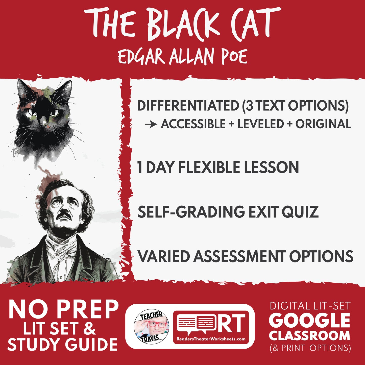 The Black Cat Differentiated Study Guide & Analysis Questions | No Prep | Edgar Allan Poe cover image