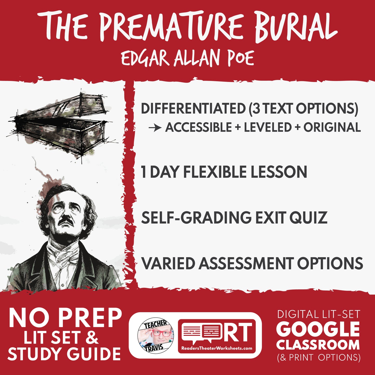 The Premature Burial Differentiated Study Guide & Analysis Questions | No Prep | Edgar Allan Poe cover image