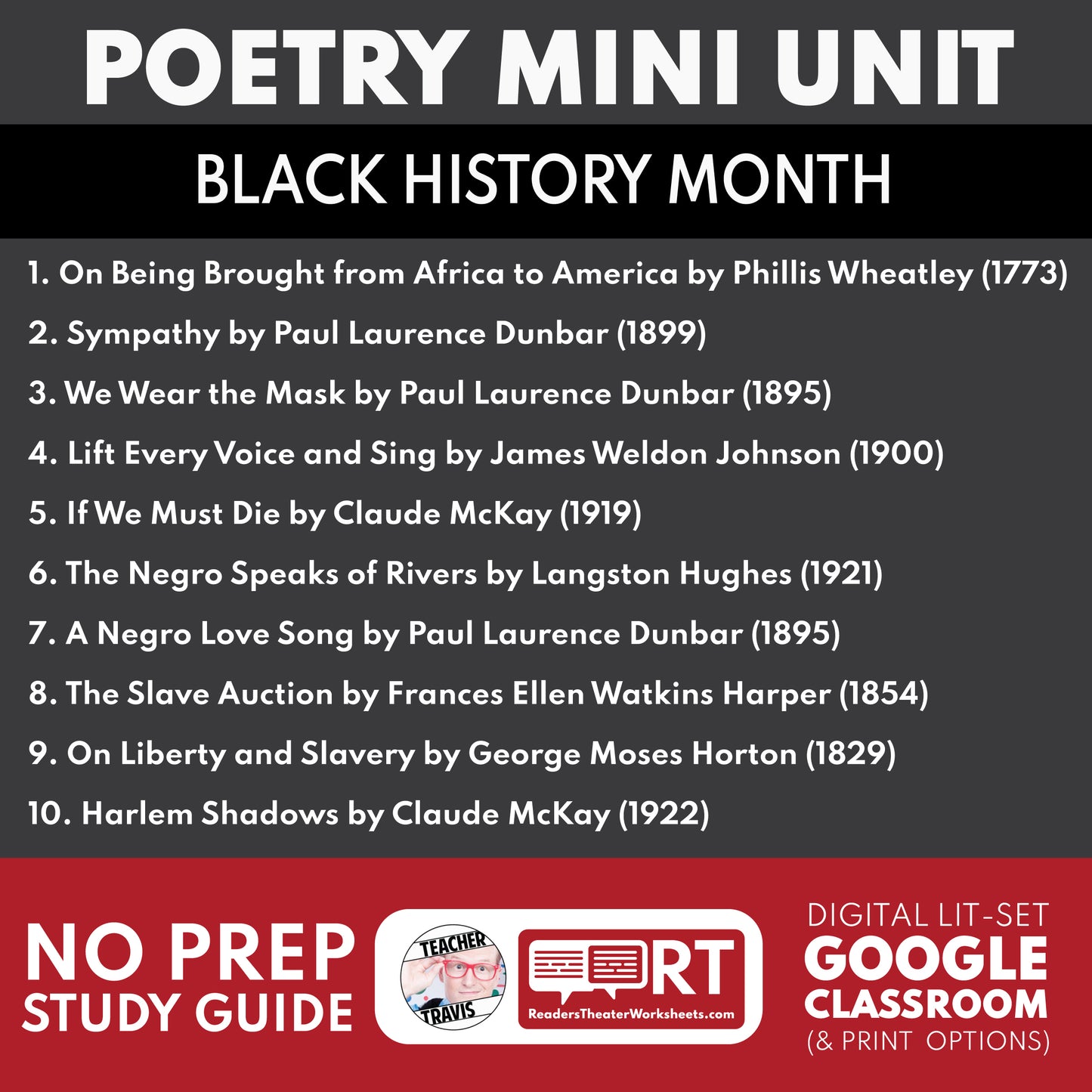 Black History Month Poetry Mini Unit | Study Guide & Analysis for Grades 9 to 12 Students cover image