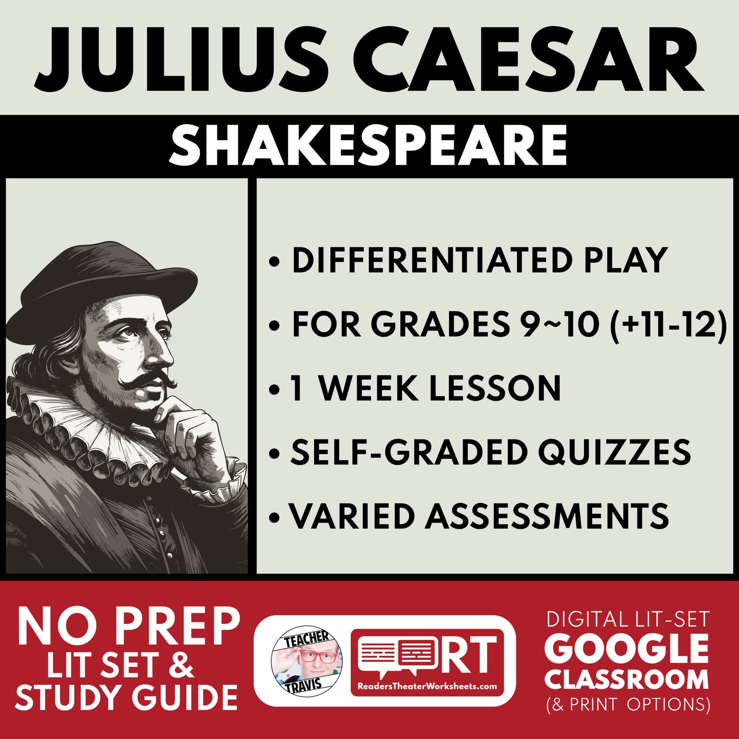 Julius Caesar Differentiated Study Guide & Analysis for Grades 9~12 | No Prep Plays | Shakespeare cover image