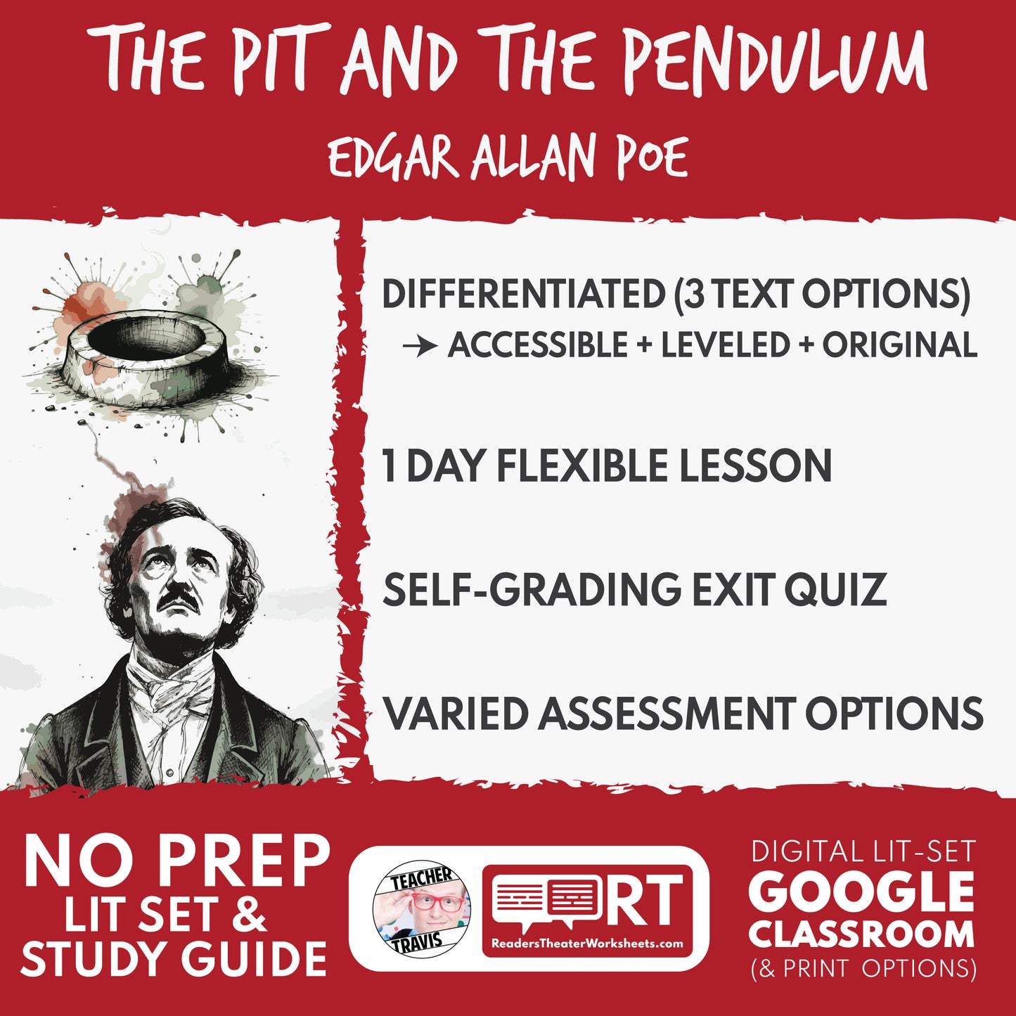 The Pit and the Pendulum Differentiated Study Guide & Analysis Questions | No Prep | Edgar Allan Poe cover image