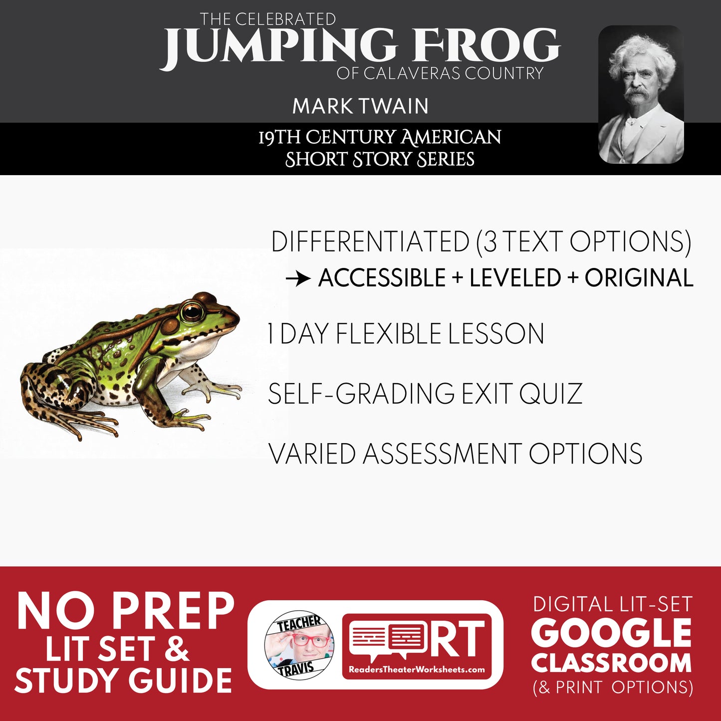 The Celebrated Jumping Frog of Calaveras County Differentiated Study Guide | Mark Twain | CCSS Aligned cover image
