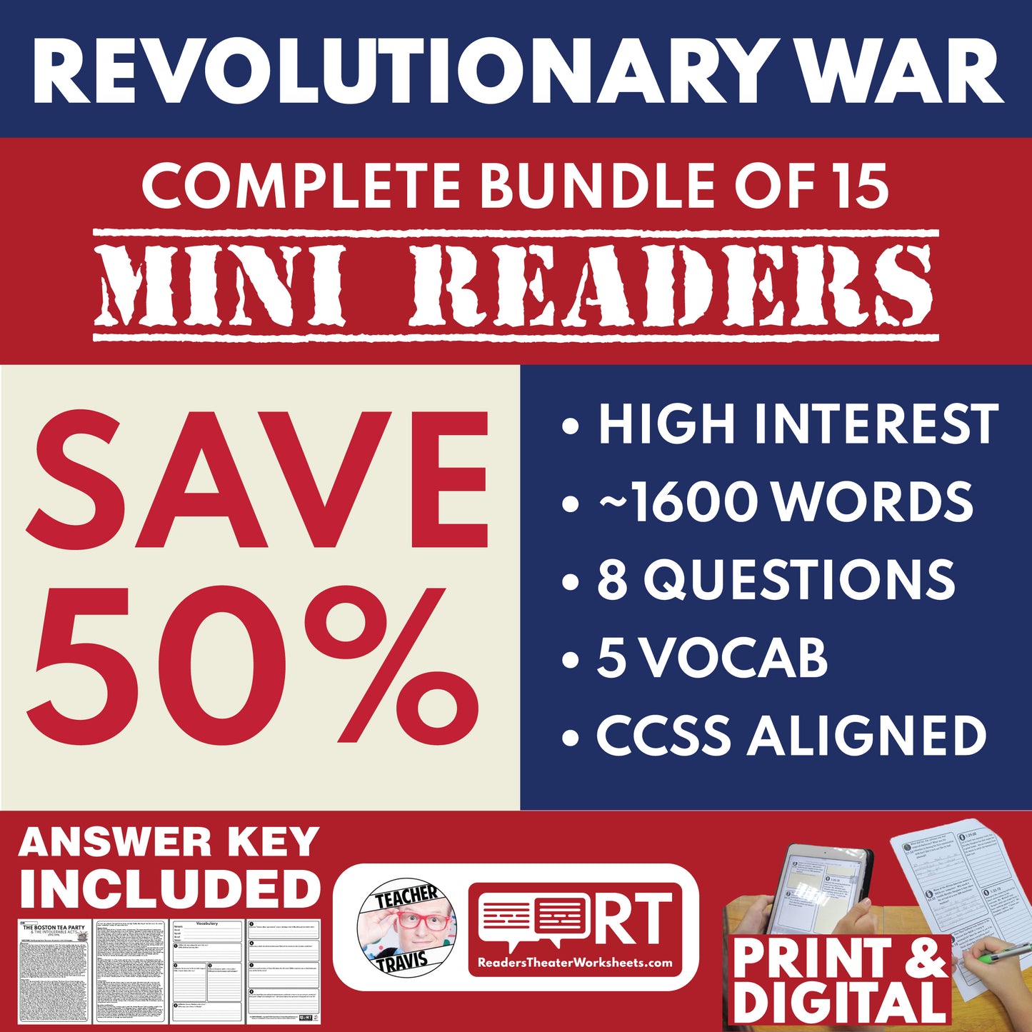 Complete Set of 15 Bundled U.S. History Mini Readers | Revolutionary War Lessons for Grades 5 to 8
