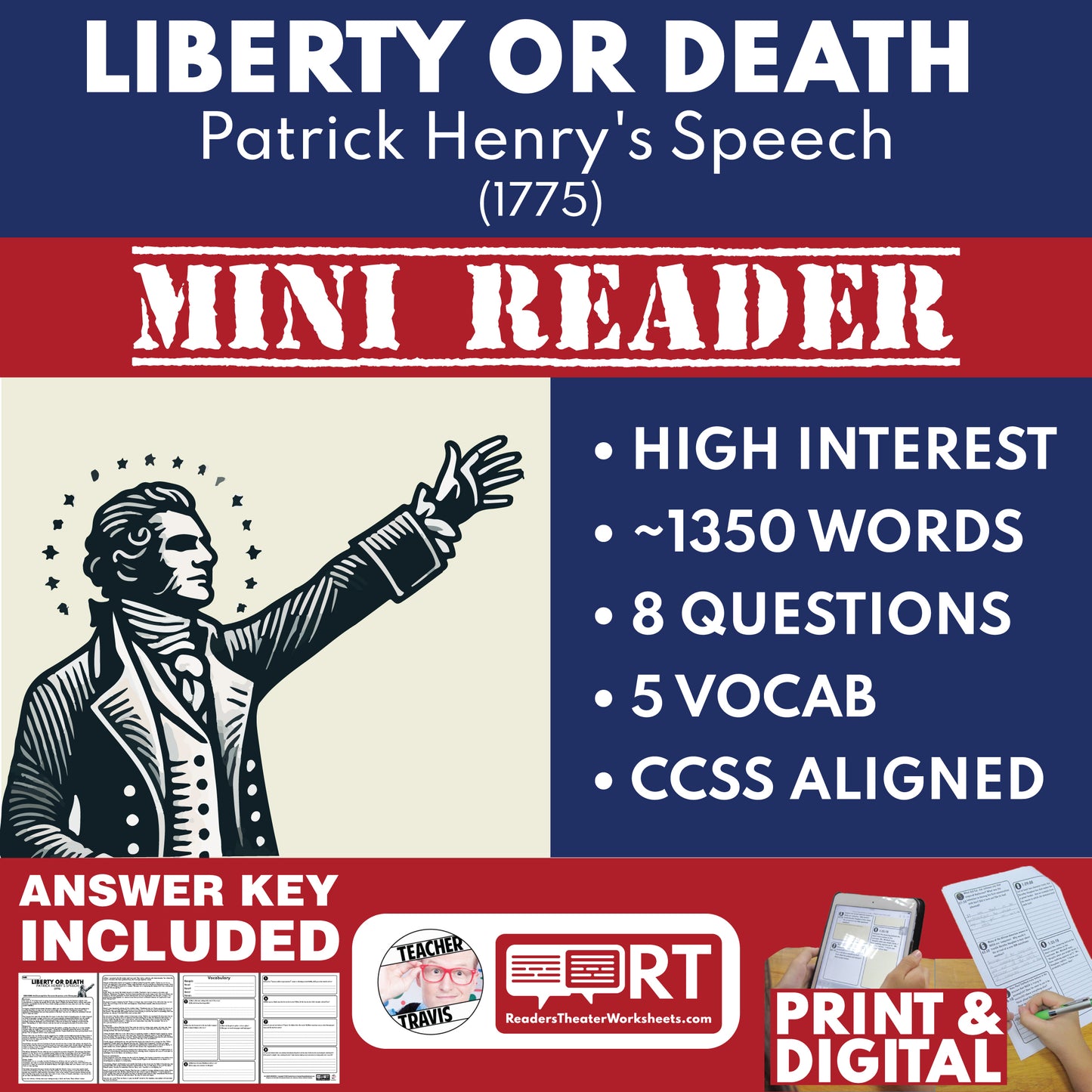 Liberty or Death: Patrick Henry’s Speech U.S. History Mini Reader Lesson for Grade 5+ cover image