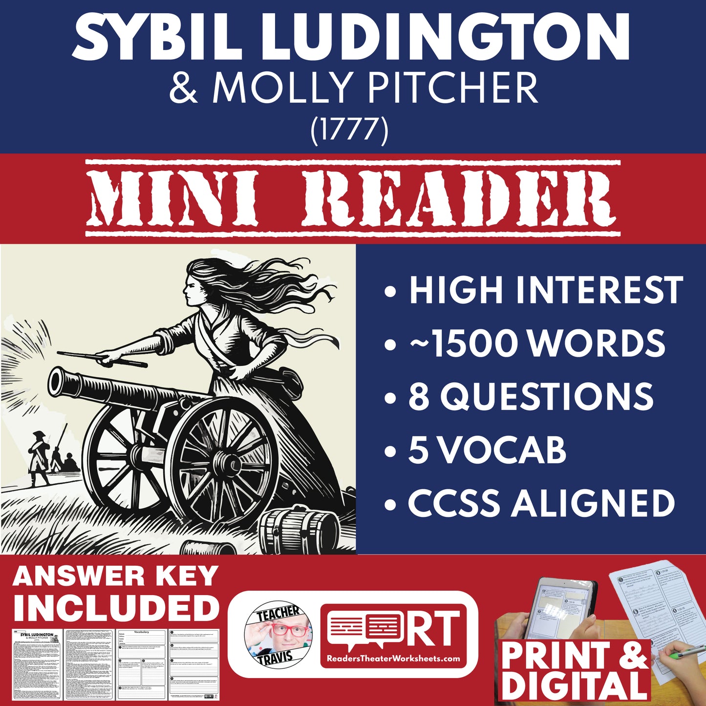 Sybil Ludington and Molly Pitcher | Women in U.S. History Mini Reader Lesson for Grade 5-8 cover image