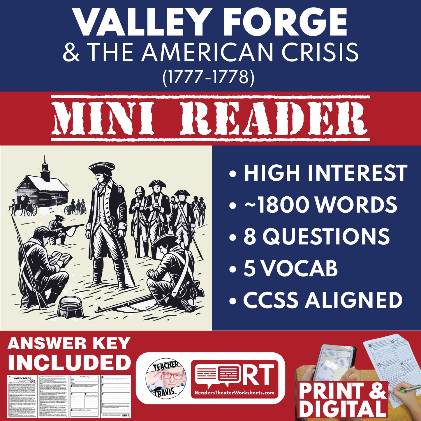 Valley Forge and The American Crisis U.S. History Mini Reader Lesson for Grade 5-8 cover image