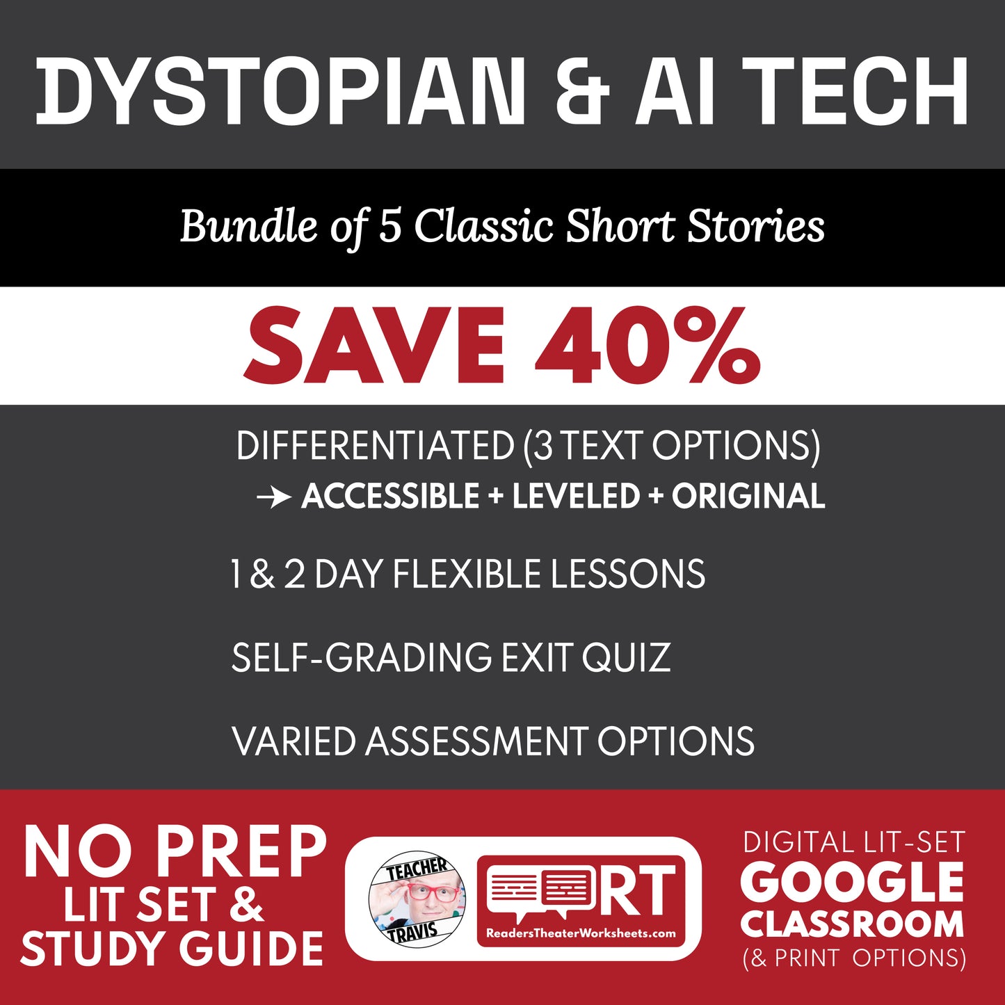 Dystopian & AI Tech Bundle of 5 Short Story Study Guides