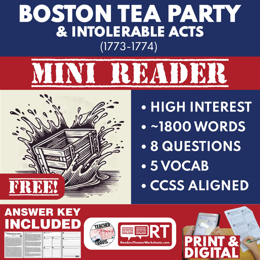 Free Boston Tea Party Reading Passage and Lesson for Grades 5–8