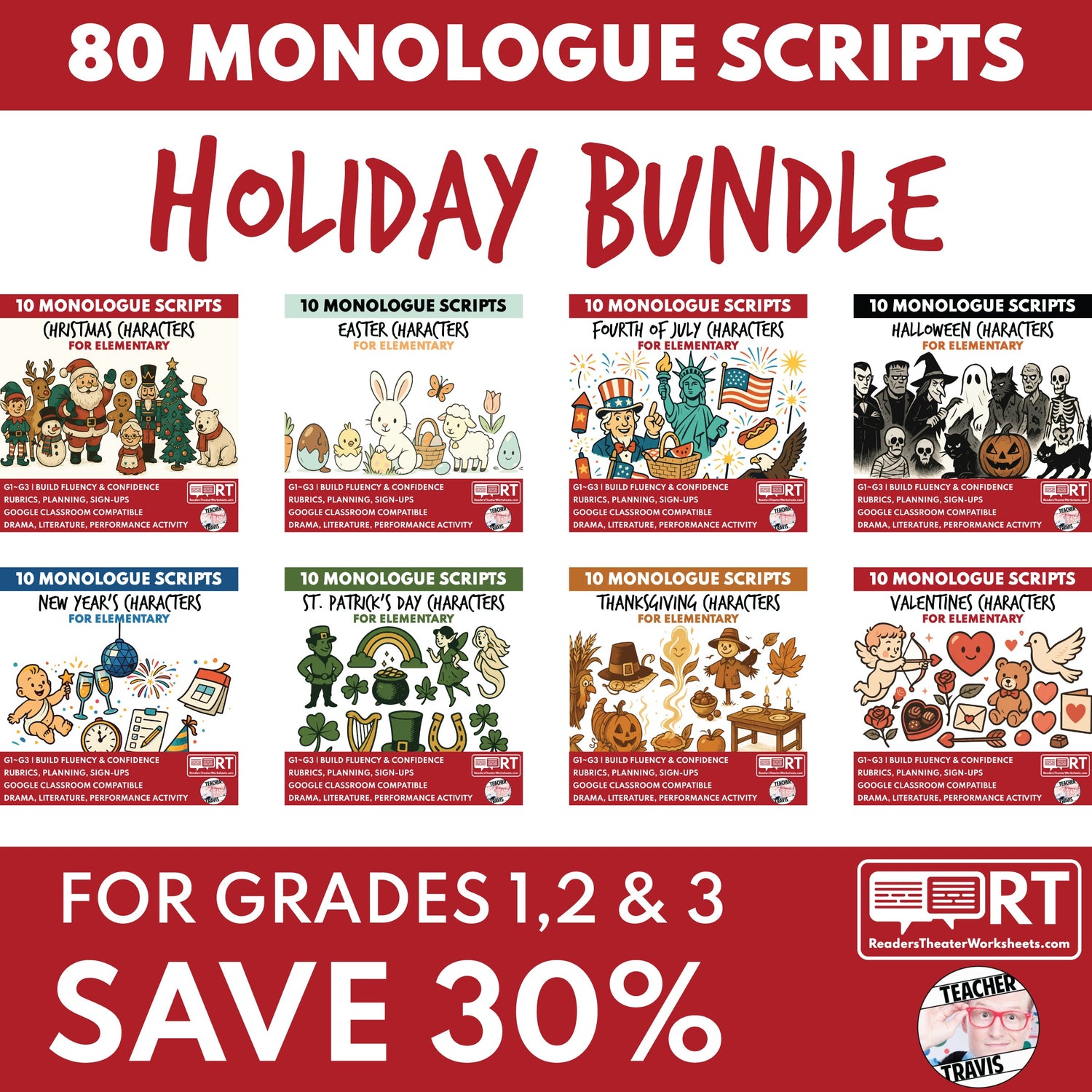 Holiday Monologues | 80 Bundled Scripts for Grades 1 to 3 Collection