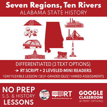 Alabama State History | Seven Regions, Ten Rivers RT Script & Mini Readers | Grades 3-5